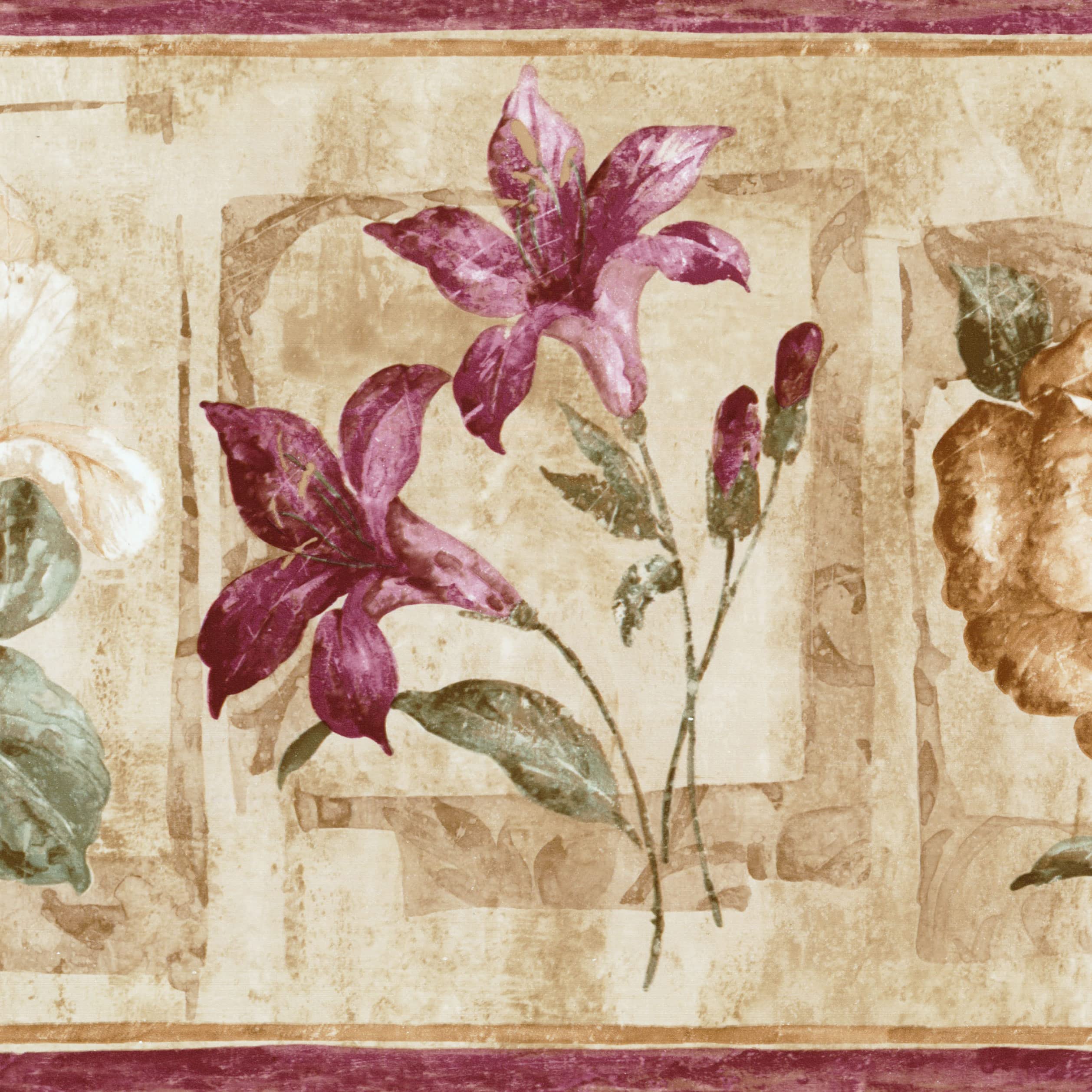 Frise papier peint floral style campagne avec motifs feuilles de 21 cm de large pour tapisserie