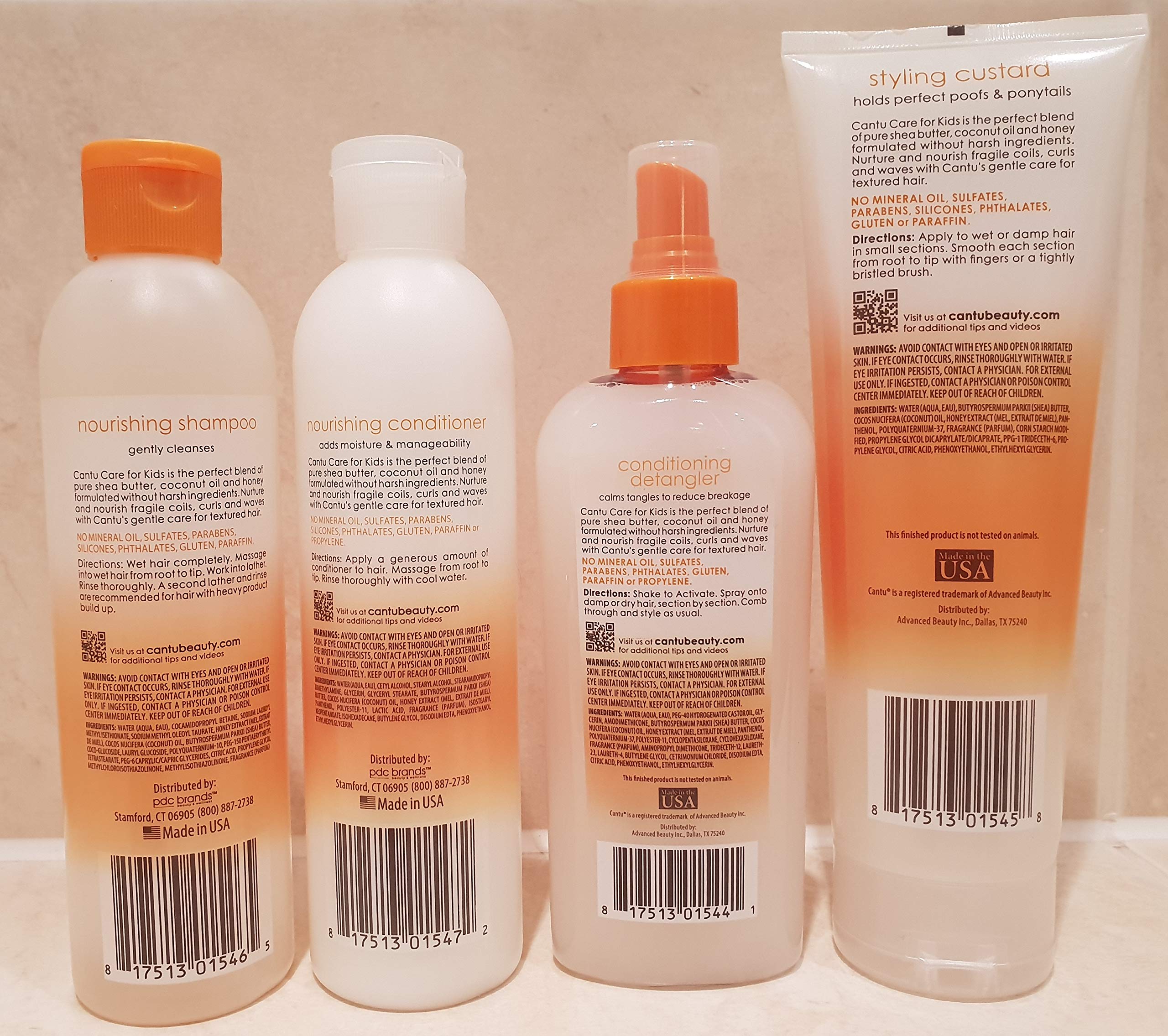 Cantu Lot de 4 soins capillaires doux - enfant/cheveux bouclés - shampoing/après-shampoing/démêlant/gel coiffant
