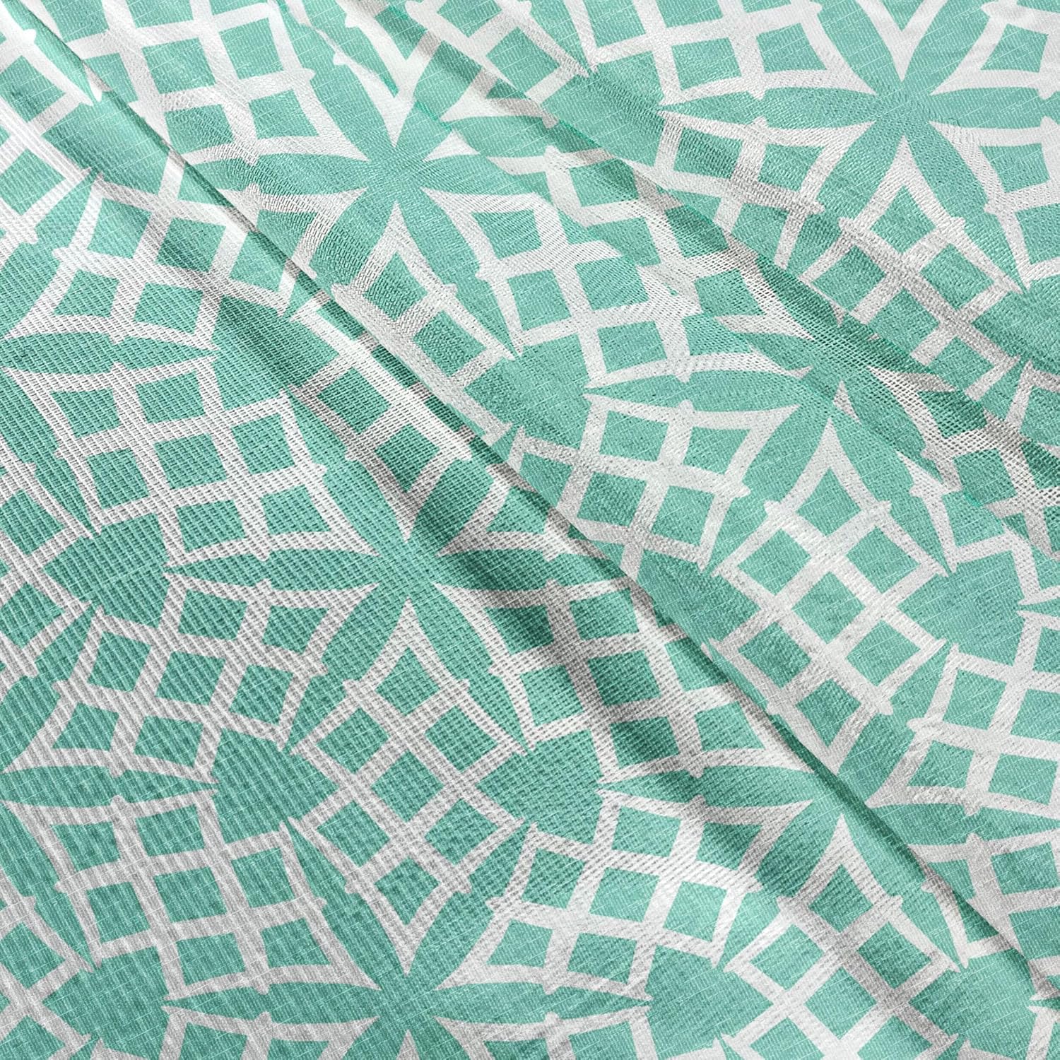 Ambesonne Aqua Damask Tulle Curtains with Rod Pocket, Star Look Floral Motifs Simplistic Monochrome Modern Illustration, Sheer Drape for Wedding Party 2 Panels, 108" x 54", Seafoam and White