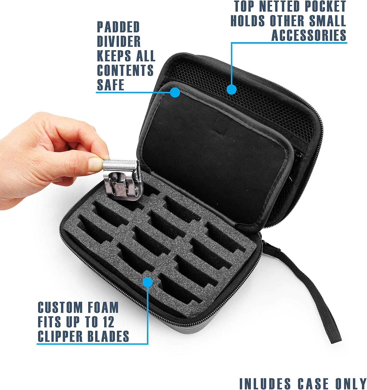 CASEMATIX Hair Clipper Guard Blade Holder Case for Barbers and Stylist Fits 12 Metal Detachable Clippers Metal Guards in Blade Storage Case - Image 4