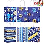 JOYIN 24 PCS Christmas Kraft Gift Bags Xmas Holiday Present Wrapping Paper Goody Bags with Handles for Classrooms and Wedding Decor, Party Favors and Decor Supplies (Blue, 8.27 x 5.91 x 3.15)