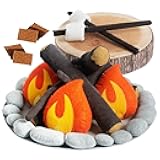 Pretend Campfire Set for Kids with S'Mores Kit & Wood Log Pillow - Soft, Safe & Durable Toy Campfire for Pretend Play & Sensory Play - Giftable Plush Felt Kids Campfire Playset for Ages 3+