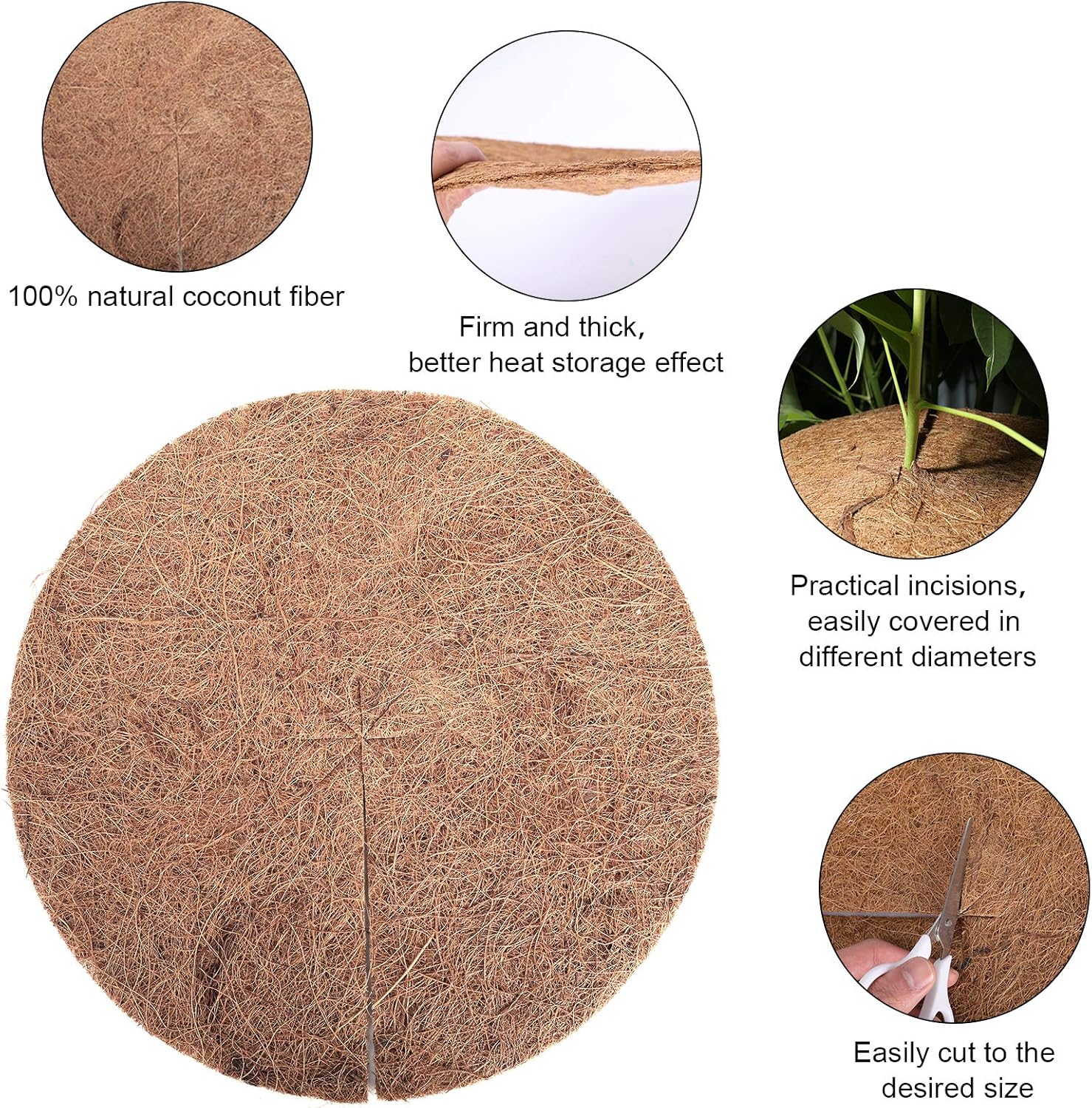 KATELUO 5 PCS Coconut Mulch Mats, Coconut Fiber Mulch, Coir Disc for