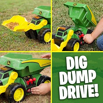 John Deere JD MAXX POWER 2‑in‑1 Lights & Sounds Dig Rig, Remote‑Control Front‑Loader & Dump Truck, LED Lights, Construction Sounds, Motorised Action, Big Tyres, Ages 3+