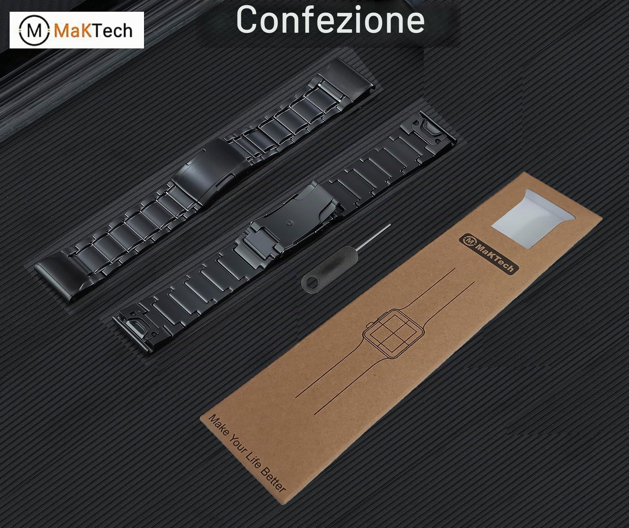 Cinturino Titanio Garmin QuickFit 22mm o 26mm, Bracciale a 5 Maglie