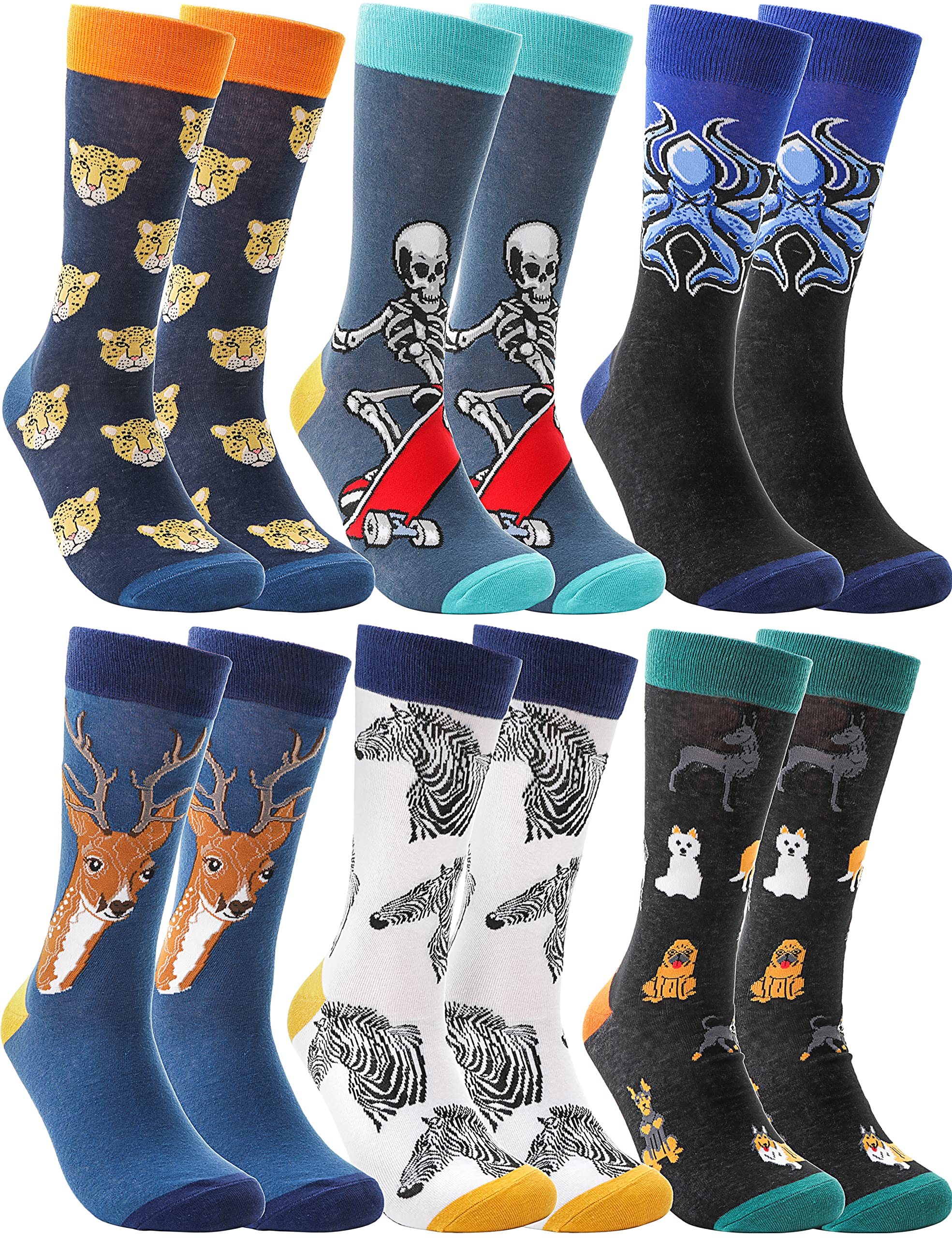 MOGGEI Funny Socks for Men Women Fun Cozy Crazy Novelty Fashion Cotton Boot Breathable Printed 6 Pairs