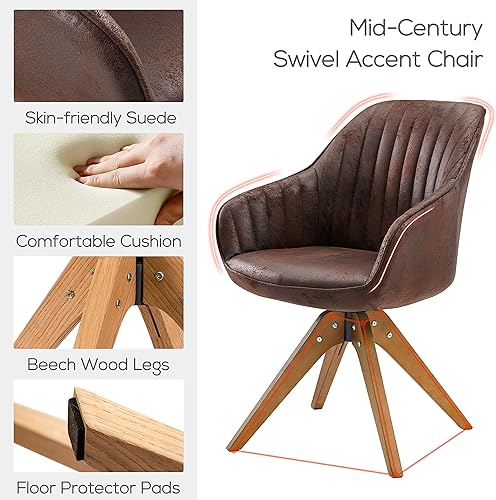 Miniatura 3 de Silla decorativa con patas de madera, estilo industrial giratorio de mediados de siglo para oficina, hogar, estudio o sala de estar