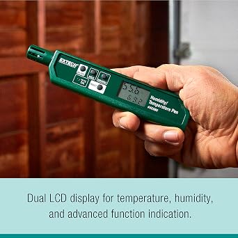 Extech 445580 Humidity and Temperature Pen with Fast Response Sensor, Min/Max Memory, Dual LCD, Pocket-Sized Hygrometer for HVAC, Labs, Storage Rooms, Indoor Air Monitoring | Fast-response sensor, MIN/MAX memory, pocket hygrometer, HVAC/labs/storage, indoor air monitoring
