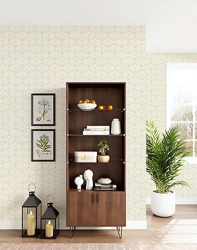 Miniatura 7 de Papel tapiz autoadhesivo de 17.3 x 118 pulgadas, papel tapiz blanco y dorado, papel tapiz geométrico de rayas festoneadas, papel de contacto