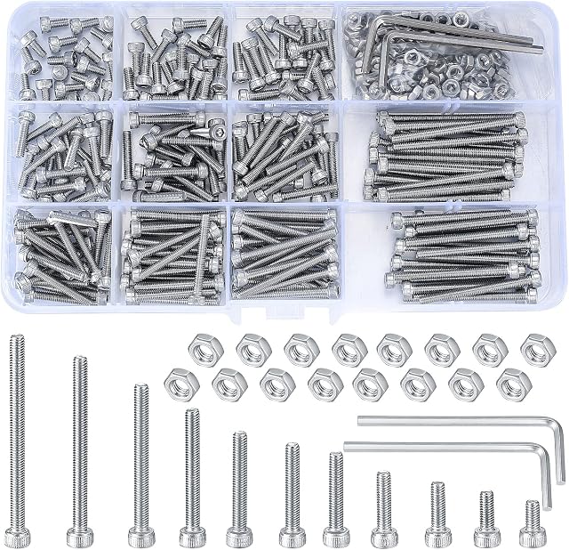 440 Pcs M3 Bolts and Nuts Sets, 304 Stainless Steel Hex Socket Button Head Cap Screws Bolts Nuts Assortment Kit, Hex Socket Machine Screws with 2 Pcs Hex Wrenches