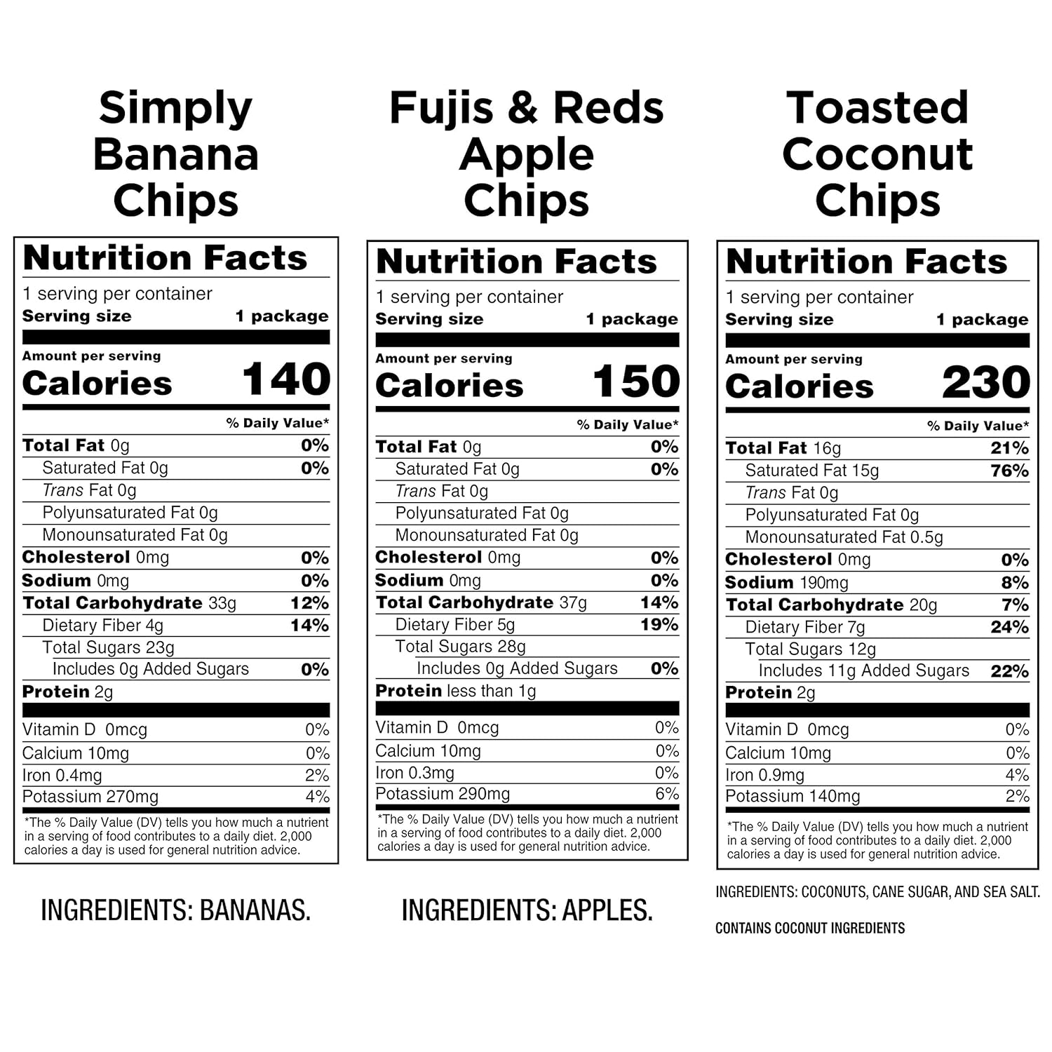 Bare Baked Crunchy Apple Chips, Banana Chips, and Coconut Chips, Variety Pack, Gluten Free, 6 Count 6pk Multi-Fruit