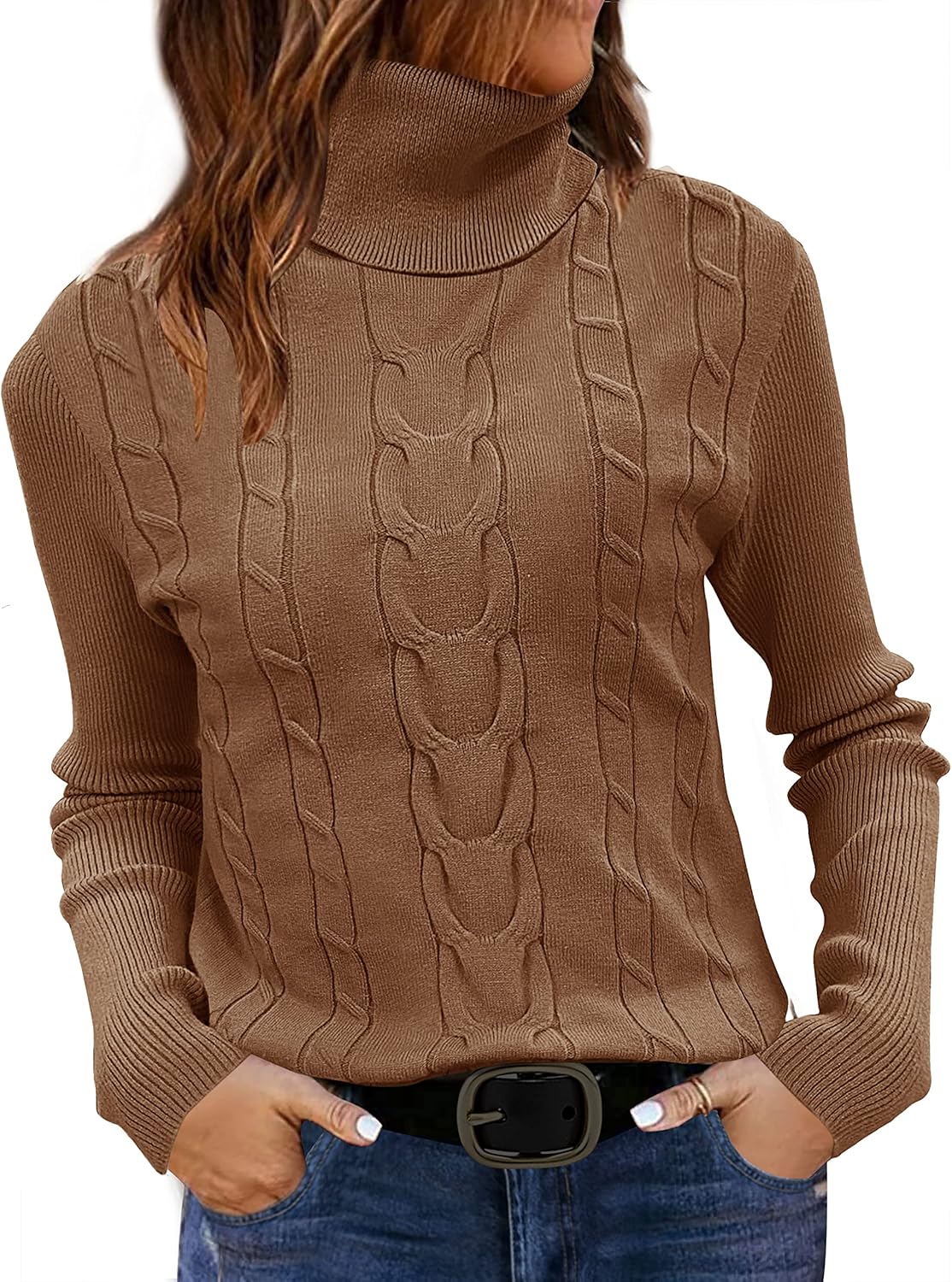 LEANI Womens 2025 Turtleneck Sweaters Cable Knit Long Sleeve Pullover Sweater Jumper