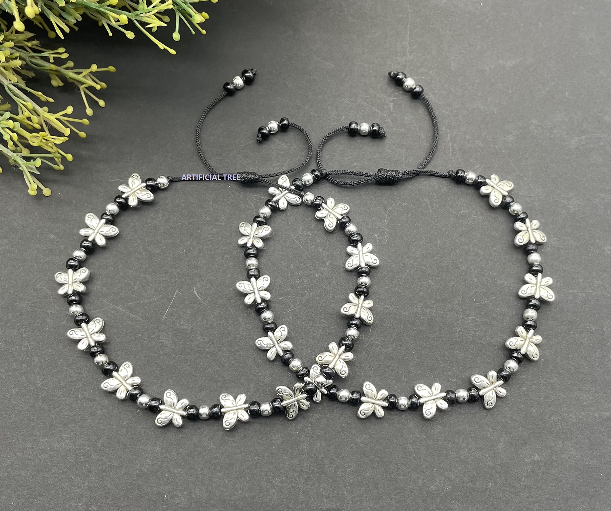 German Silver Butterfly Charms Adjustable Anklets (AT ANK 056)