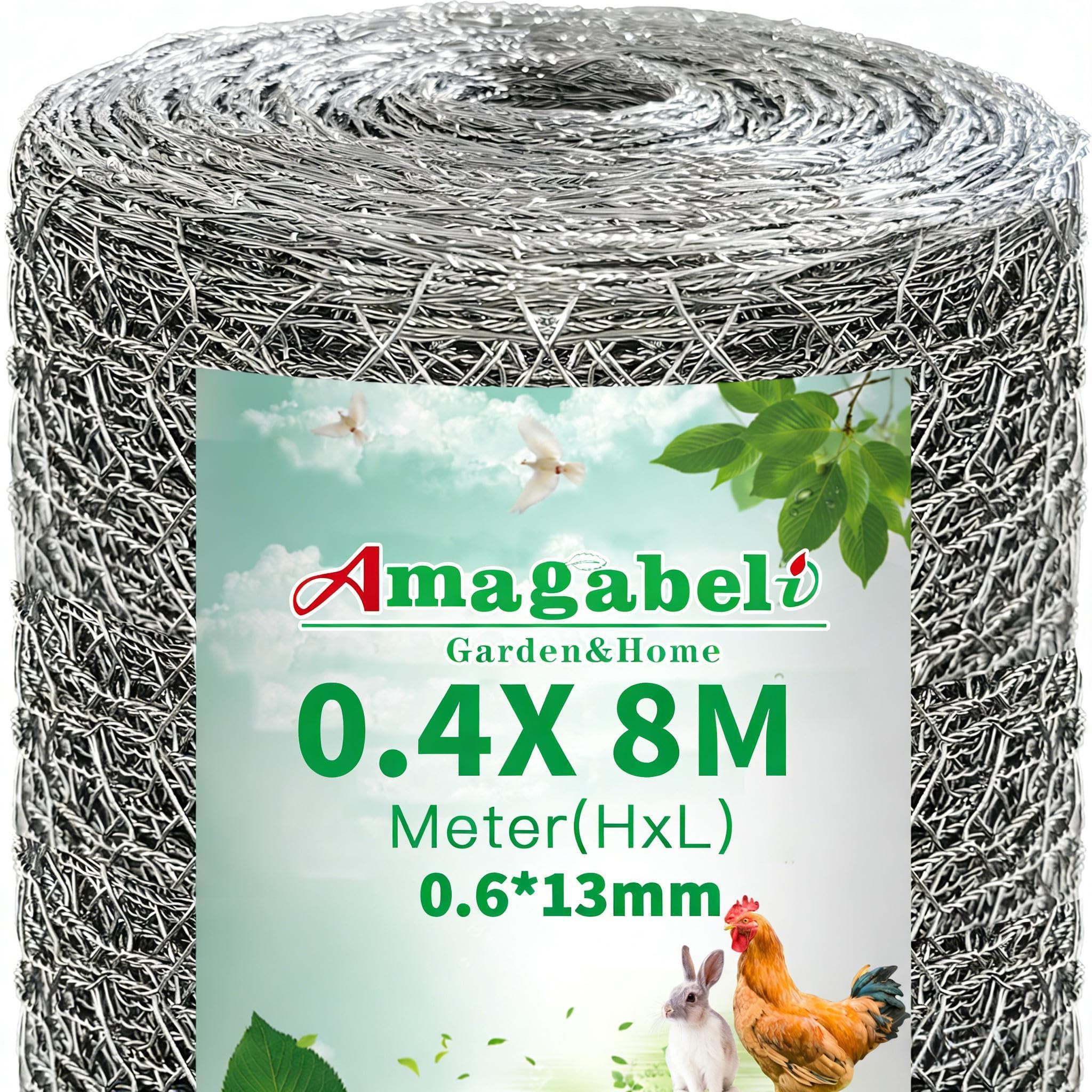 Malla Metálica Hexagonal Galvanizada 12.7mm |Rollo 40cm Alto x 8m Largo | Alambre de Acero para Malla Gallinero y Vallas Metálicas | Plata Súper Resistente