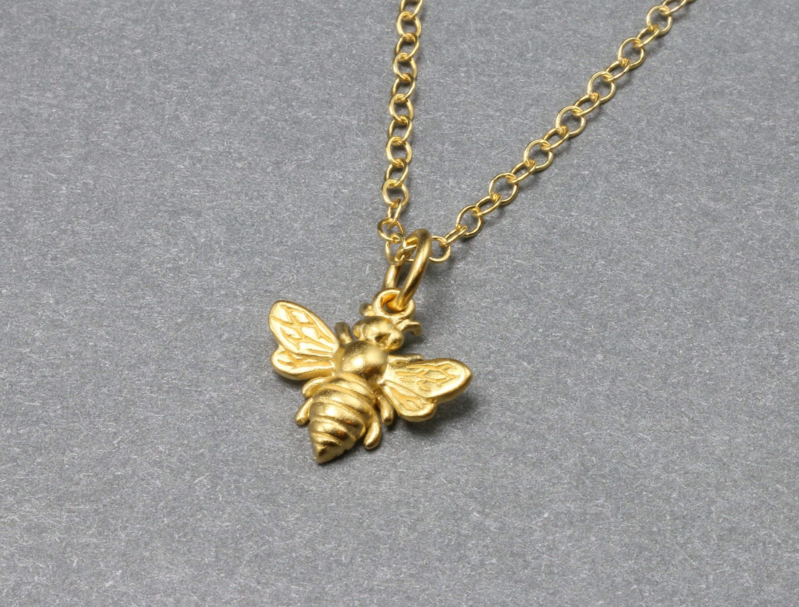 Small Gold Bee Necklace, Honeybee and 
