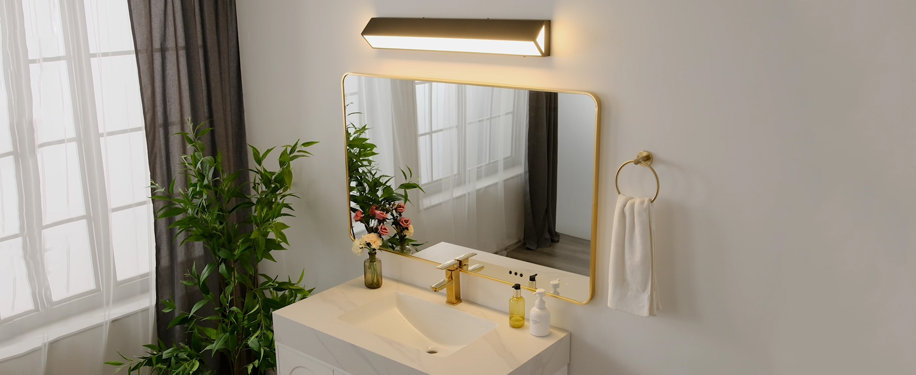 Image of 16-Inch LED Modern Bathroom Vanity Light Fixtures, Matte Black Modern Acrylic Bathroom Wall Lighting Fixtures Over Mirror (Cool White 6000K)
