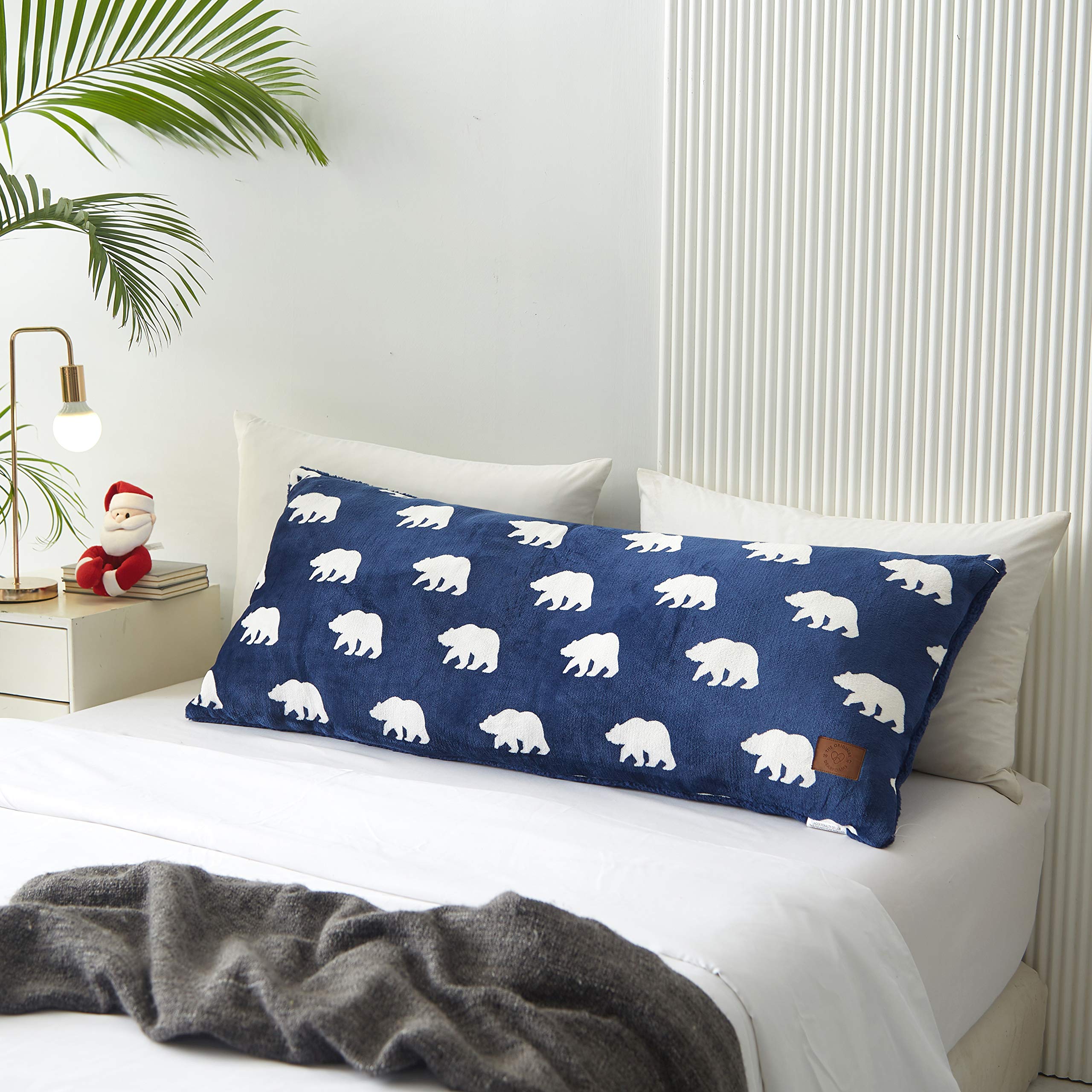 Dearfoams Mama Bear 20"x48" Flannel Reverse to Sherpa Body Pillow, Blue