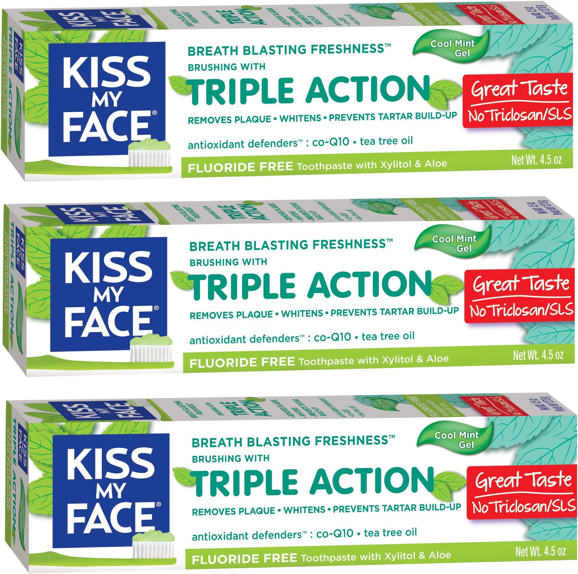 Kiss My Face Triple Action Herbal Mint Gel Toothpaste, SLS