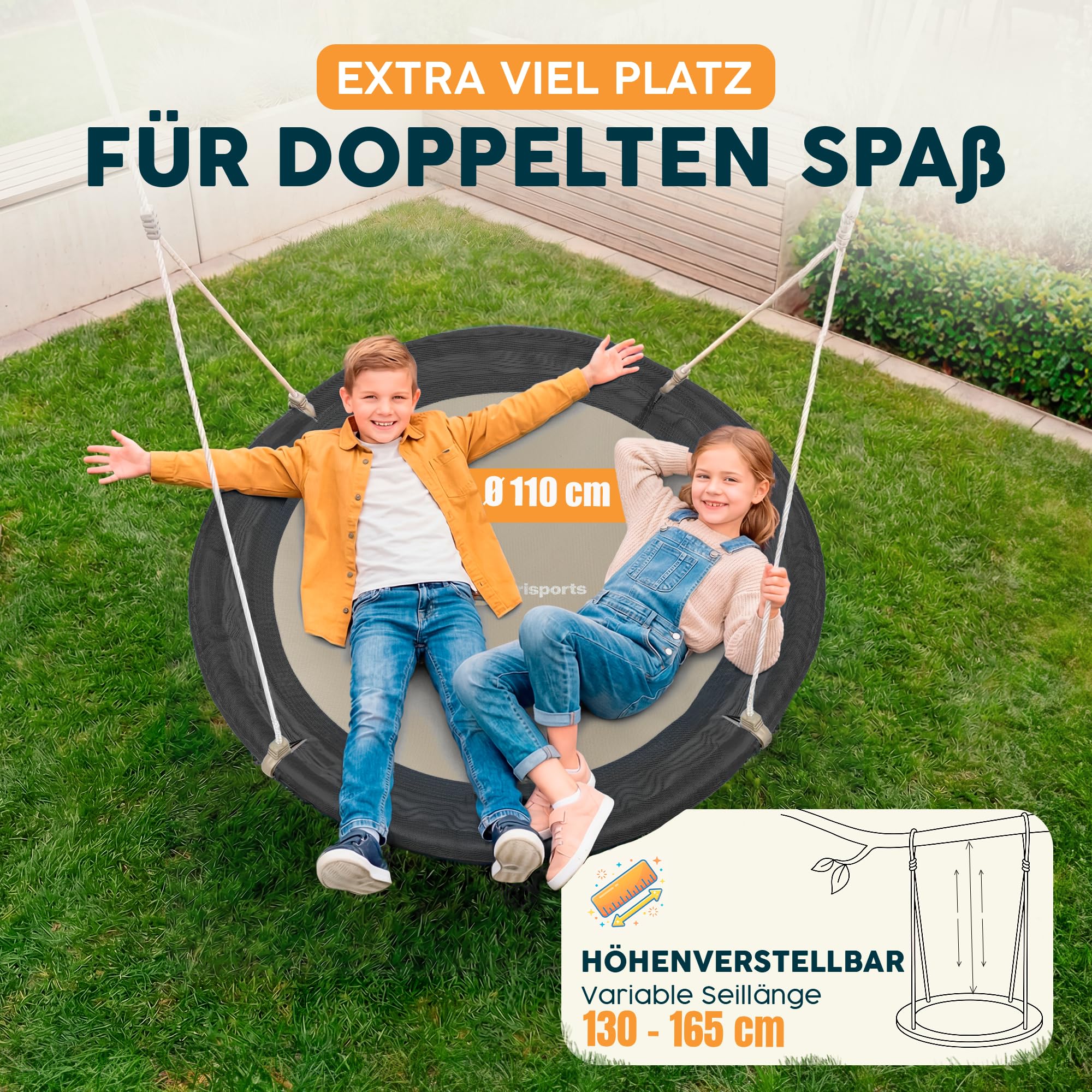 Nestschaukel Outdoor - [inkl. Abdeckhaube] - TÜV/GS geprüft - Höhenverstellbare Schaukel Outdoor und Indoor für Kinder und Erwachsene - bis 150 kg - Netzschaukel oder Korbschaukel