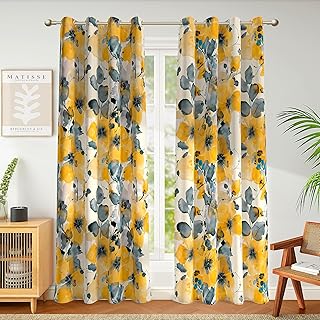 weesire Floral Blackout Curtains for Bedroom Living Room 2 Panels 100% Boho Blackout Curtains Yellow Flower Pattern Curtains Abstract Curtains Rustic Farmhouse Curtains, 52x84 Inches - Buy now