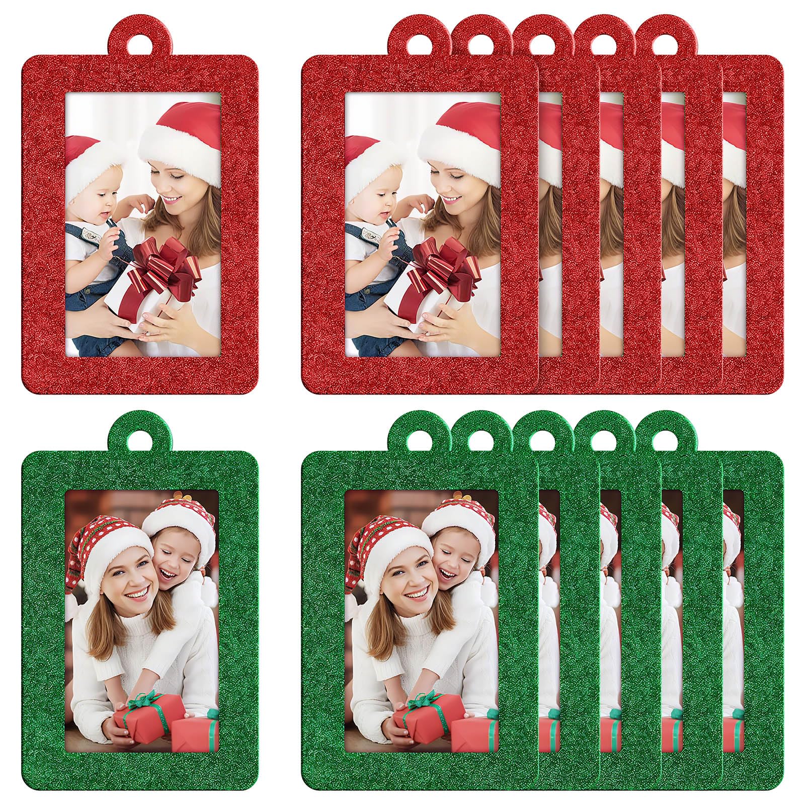 Jetec 20 Pieces Christmas Photo Frames Ornament Mini Felt Hanging Picture Frame Christmas Tree Hanging Ornament for Family Xmas Holiday Party Decoration, Glitter 5 x 7 cm(Red, Green)