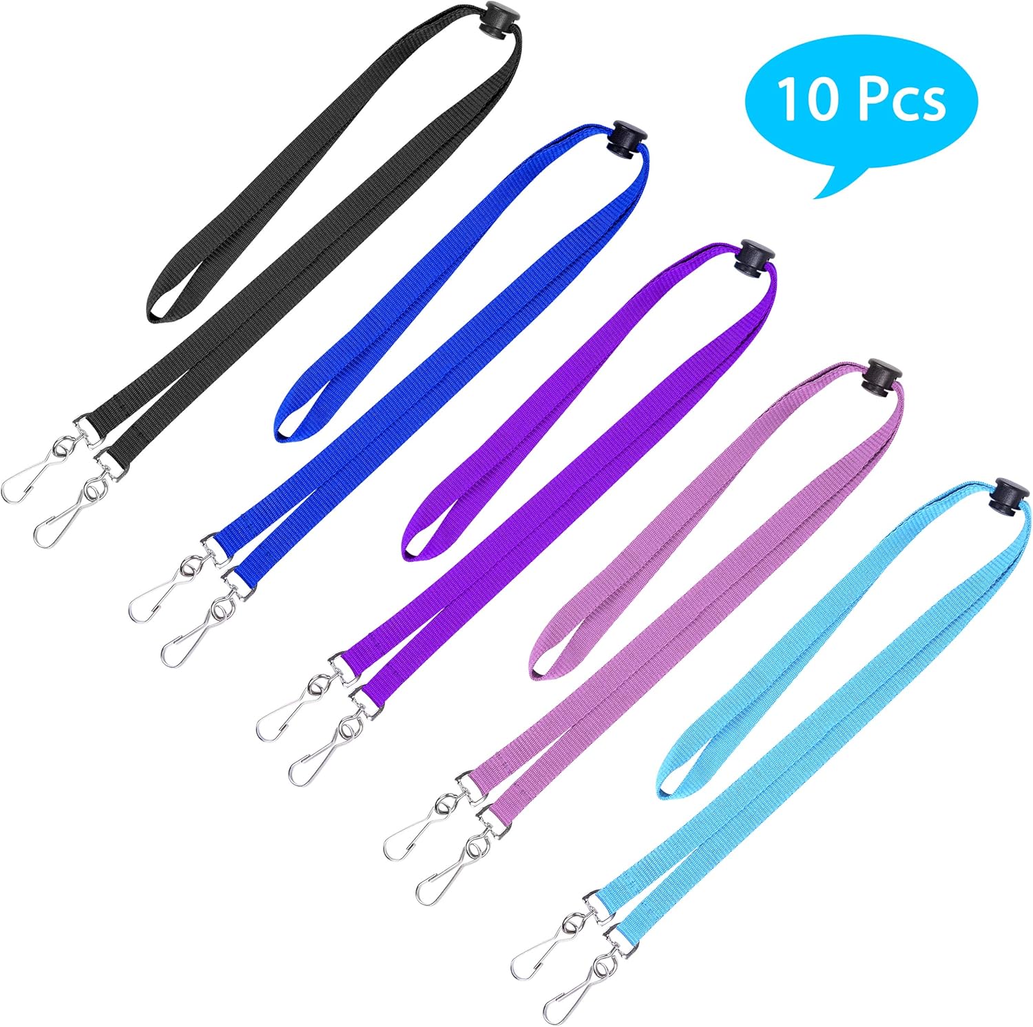 Wisdompro Face Mask Lanyard, 10 Pcs Double Hook Lanyard with Adjustable Length, Mask Holder Around Neck for Kids, Adults, Ear Saver - 5 Colors - Image 8