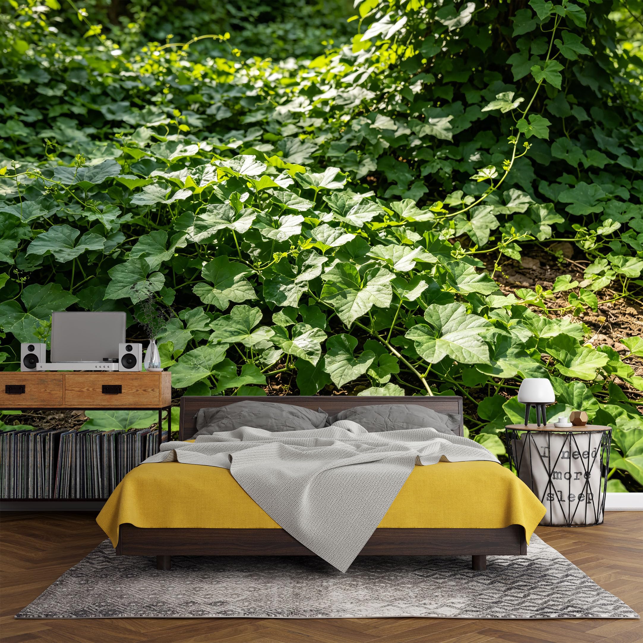 Custom Size Wall Mural， Botanical Green Ivy Forest Ground Leaves Nature Landscape，SelfAdhesive Art Prints wall Fabric (No PVC) Removable Wallpaper Living Room Decor