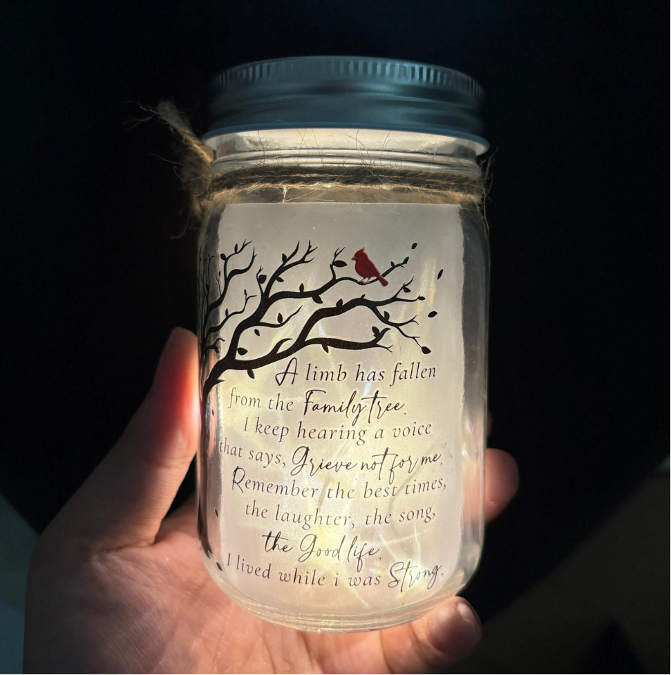 Memorial Gifts Mason Jar Light, Red Cardinal - Memory Gifts for Loss Loved Ones, Bereavement Gift Idea, Sympathy Loss of Mother, Dad, Son, Husband/Family Member A Limb Has Fallen From Our Family Tree
