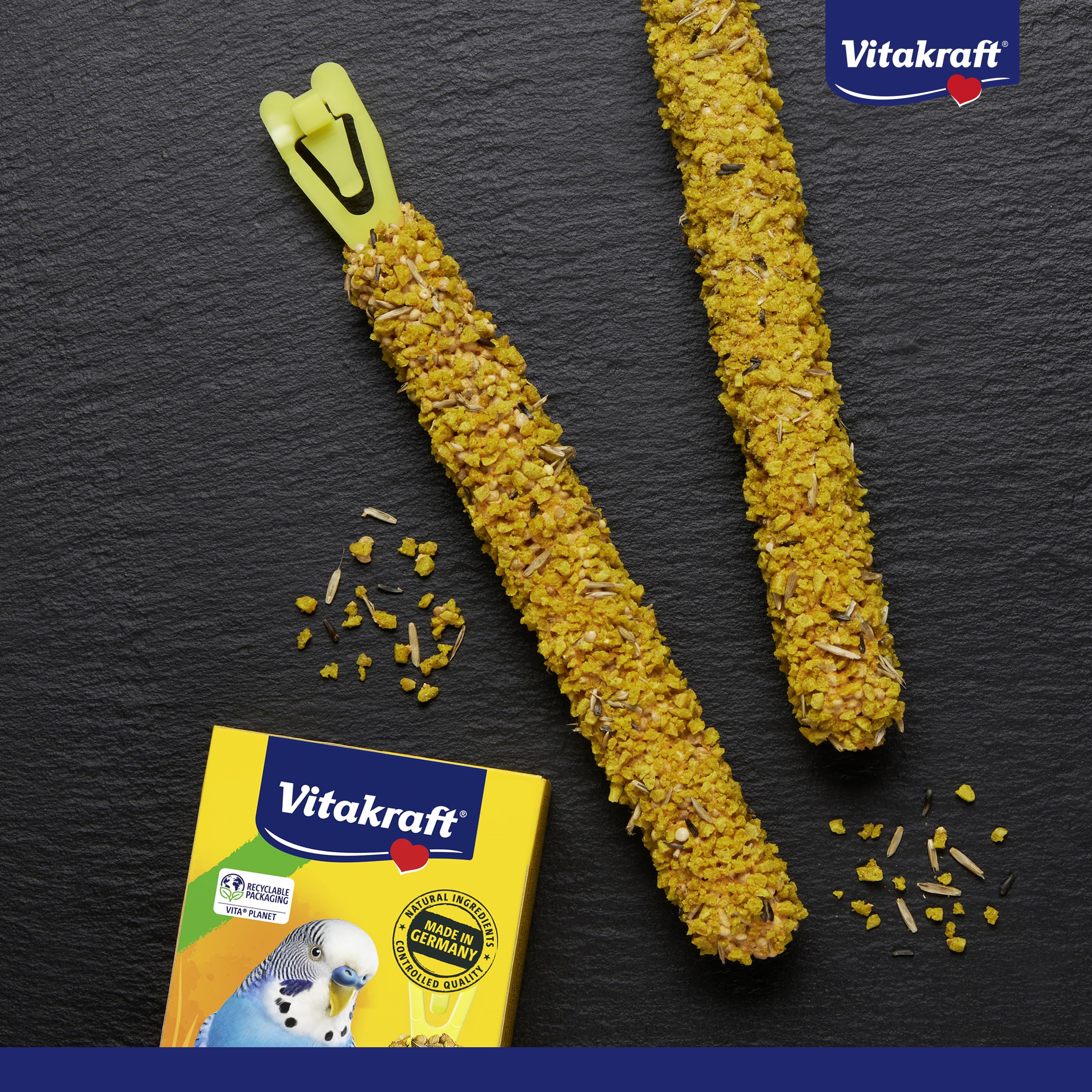 Vitakraft Kräcker, mit Ei und Grassamen, Knabberstangen für Sittiche und Exoten, in Vorratsgröße, ohne Zusatz von Zucker (10x 54g)
