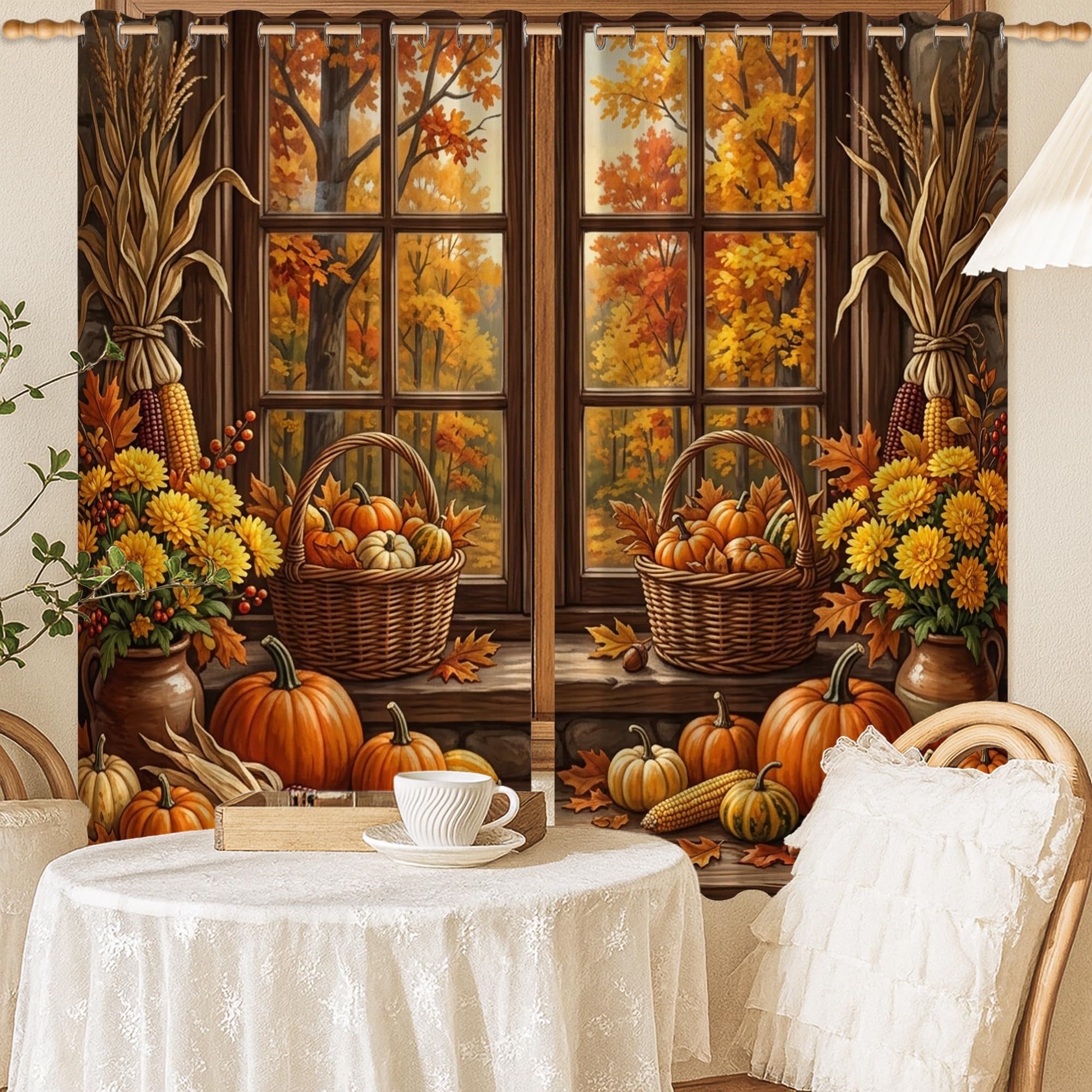 Rideaux occultants pour salon et chambre motif floral d'automne