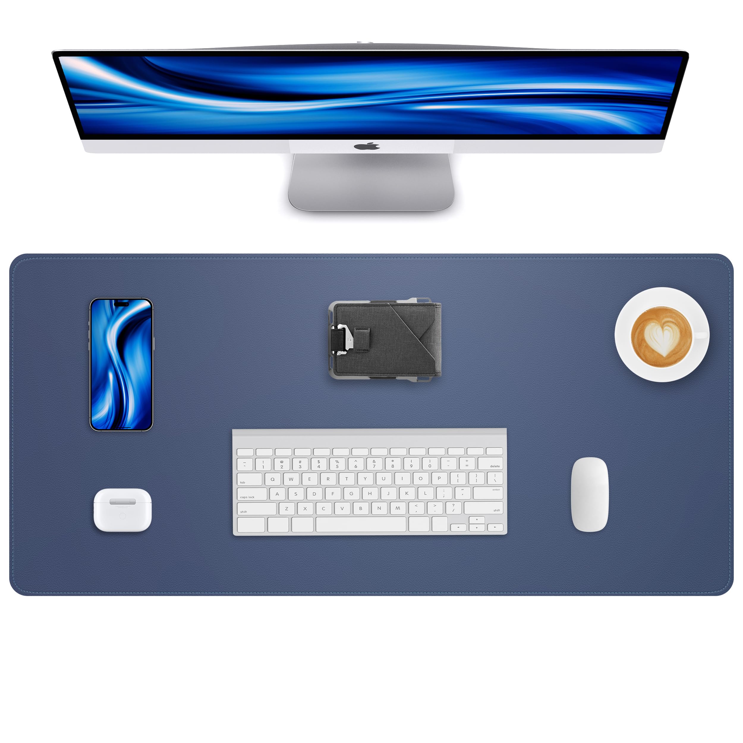 Leather Desk Pad Protector,Large Mouse Pad, Non-Slip Desk Pad,Desk Cover Mat for Office and Home (Midnight Blue, 40" x 20")