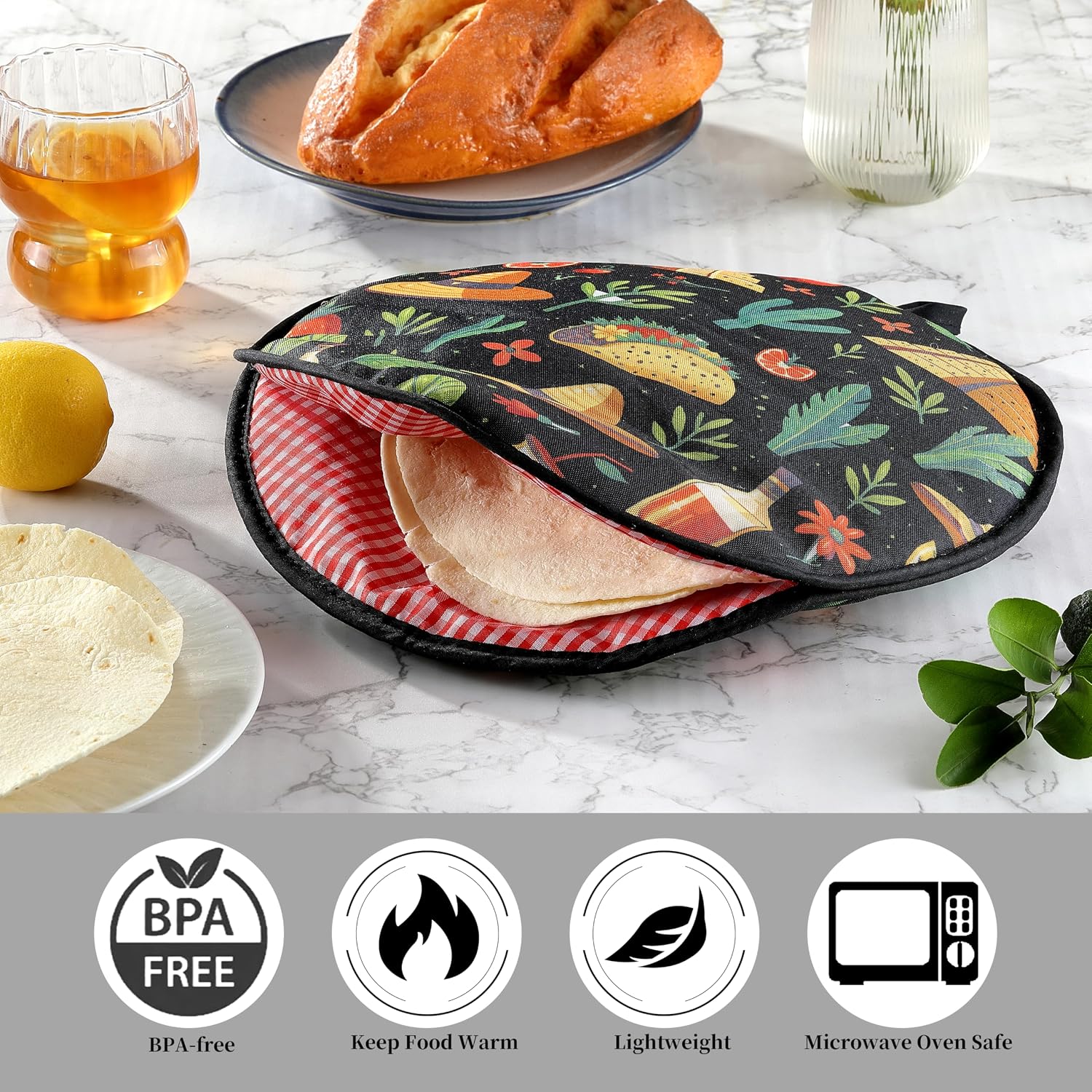 COKUMA 12 Inch Tortilla Warmer, Microwave Safe Tortilla Warmer Pouch, Thick Insulated Fabric and Lightweight Keeps Tortillas Warm for Picnic or Taco Night