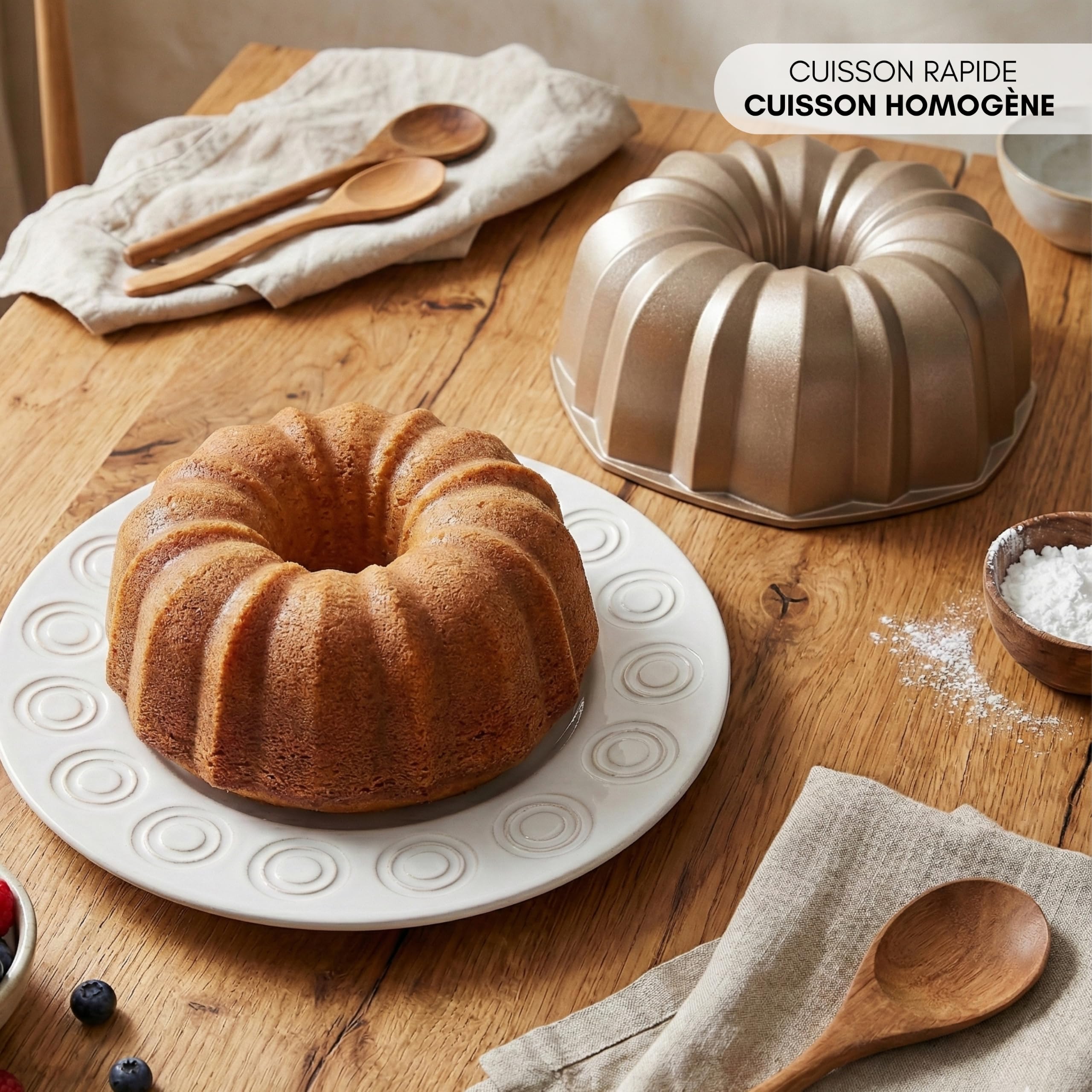 Erreke Moule à Gâteau avec Double Revêtement Antiadhésif, Flow | Moule Kouglof. Moule Gateau. Moule à Tarte. Aluminium Moulé Résistant. Savarin Cuisson Uniforme. Pour Pâtisserie Maison
