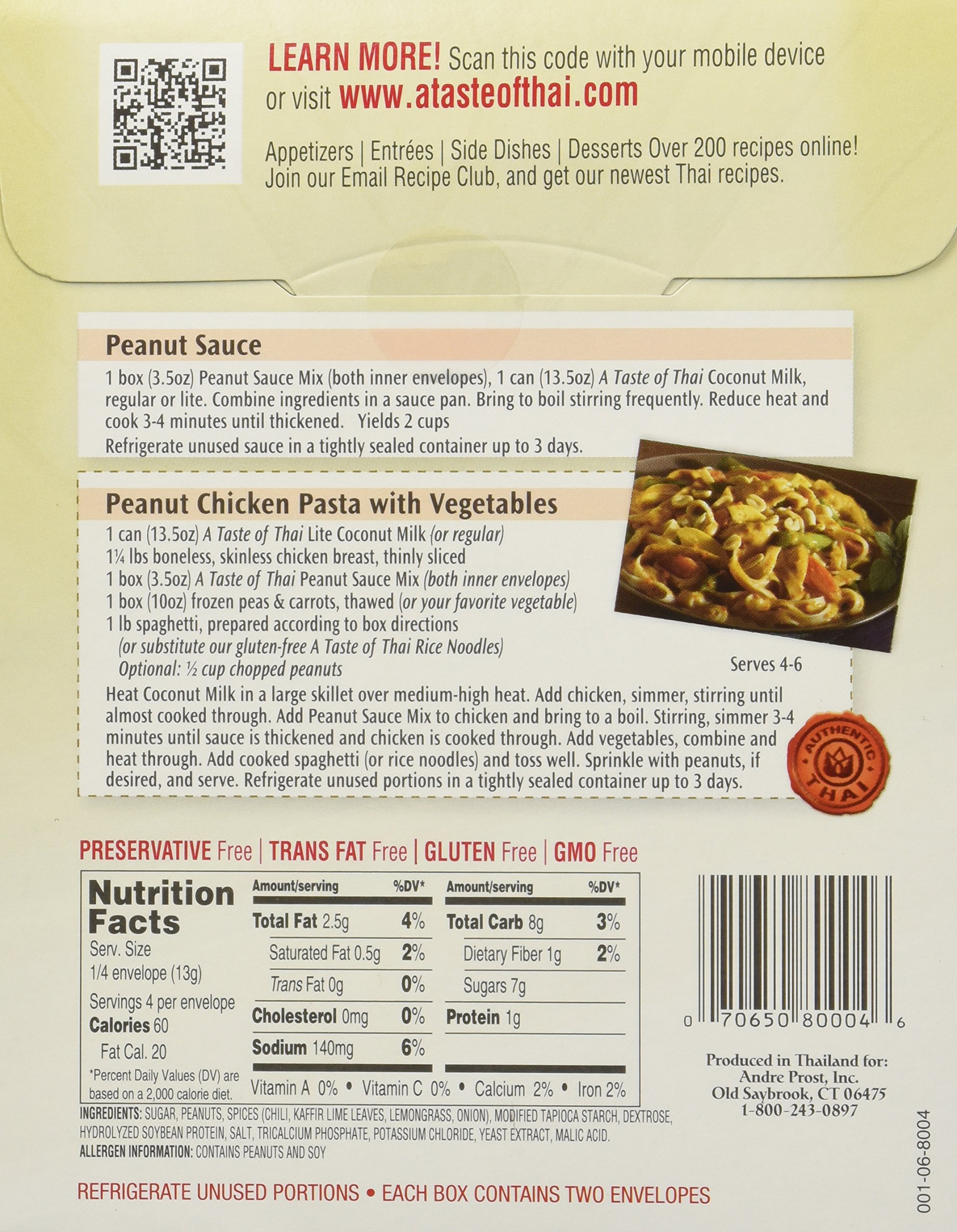 A Taste of Thai Peanut Sauce Mix Packets | Authentic Thai-Style Sauce with Ground Peanuts & Traditional Spices | Ready in Minutes | No Artificial Flavors | Non-GMO, Gluten-Free – (6 Pack, 3.5 oz Each)