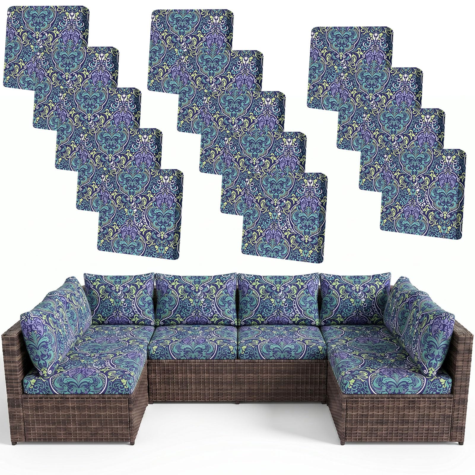 14Pcs Patio Cushion Covers Stretch Outdoor Furniture Protector Slipcovers