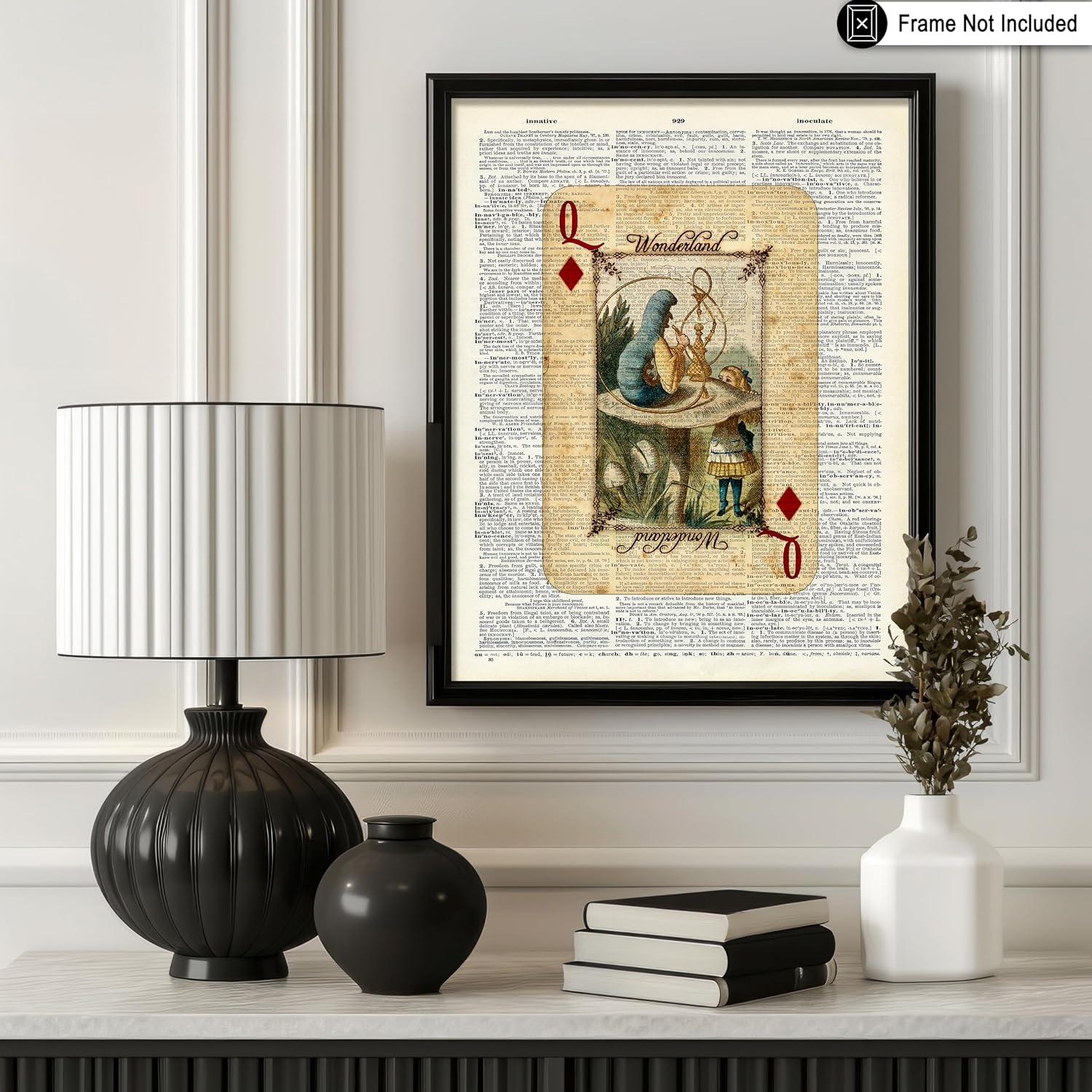 Poster Master Absolem Caterpillar Print - Alice Wonderland Poster - Dictionary Art - Housewarming Gift for Boy, Girl - Queen of Diamonds Art - Decor for Nursery, Kid's Room - 8x10 UNFRAMED Wall Art