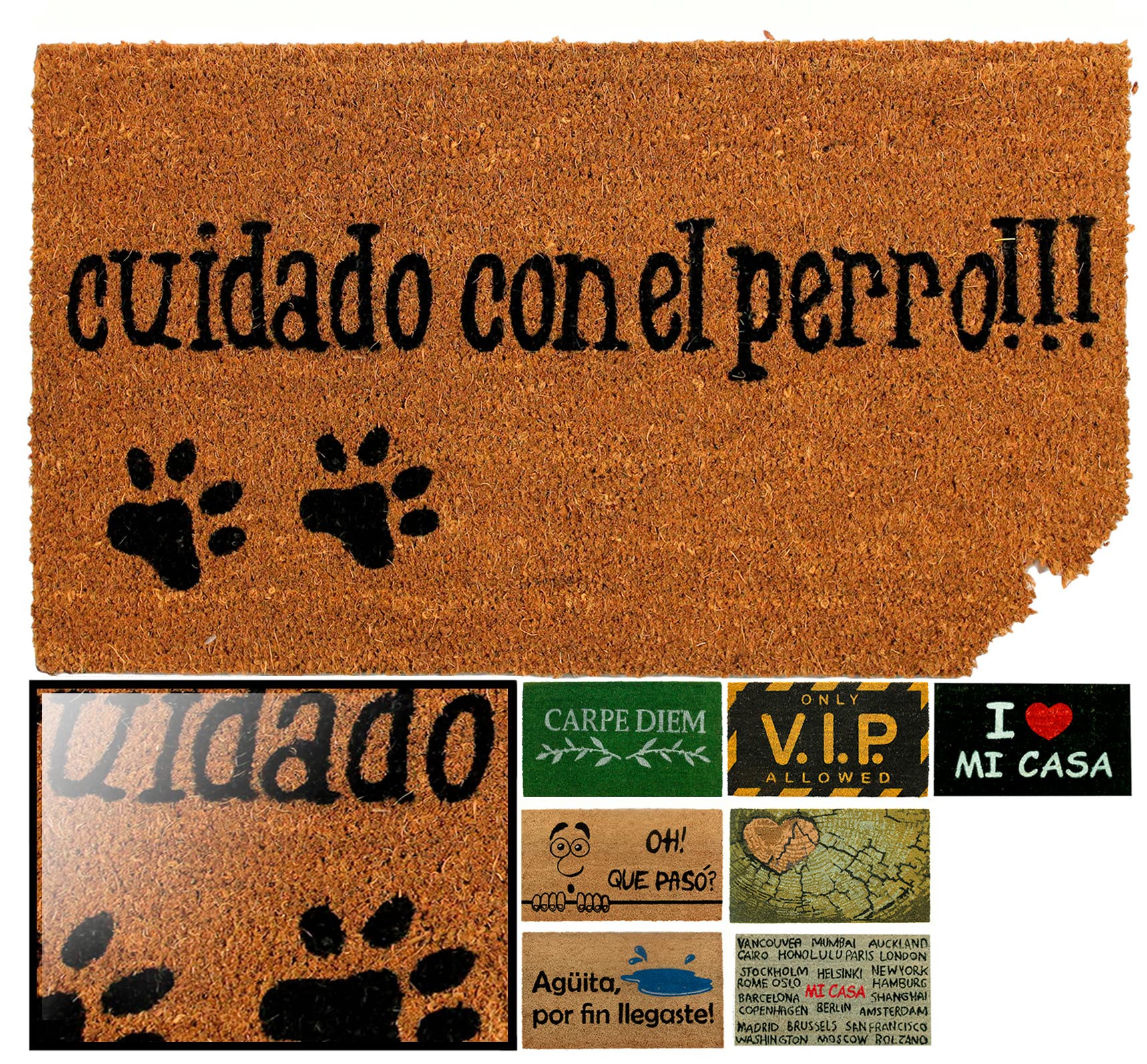 LucaHome - Felpudo de Coco Natural 70x40 Con Base Antideslizante, Divertido Cuidado Con el Perro, Absorbente Para Entrada Casa, Ideal Para Puerta Exterior o Pasillo