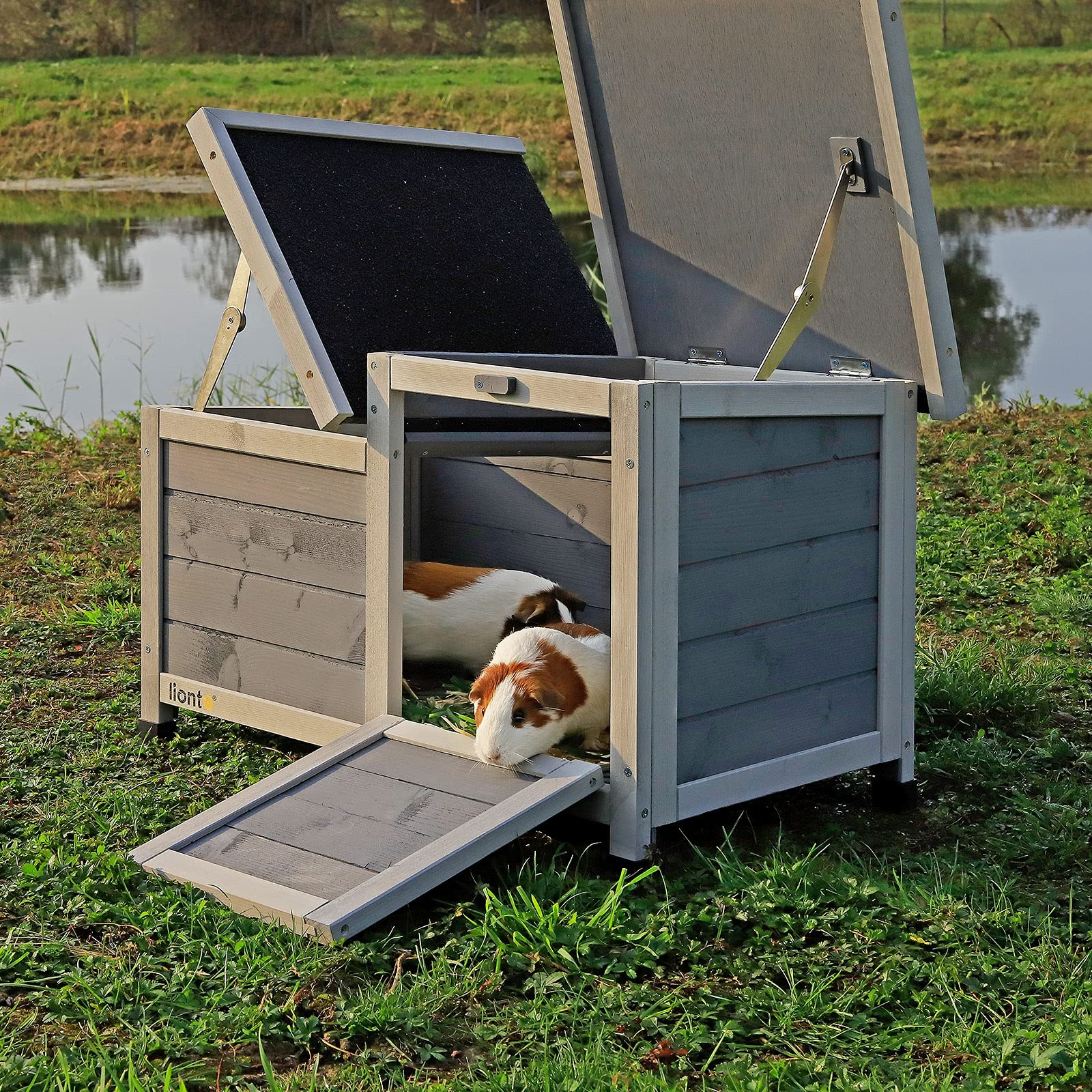 lionto Conejera de Madera caseta Exterior para Mascotas pequeñas cobertizo 70x43x45 cm