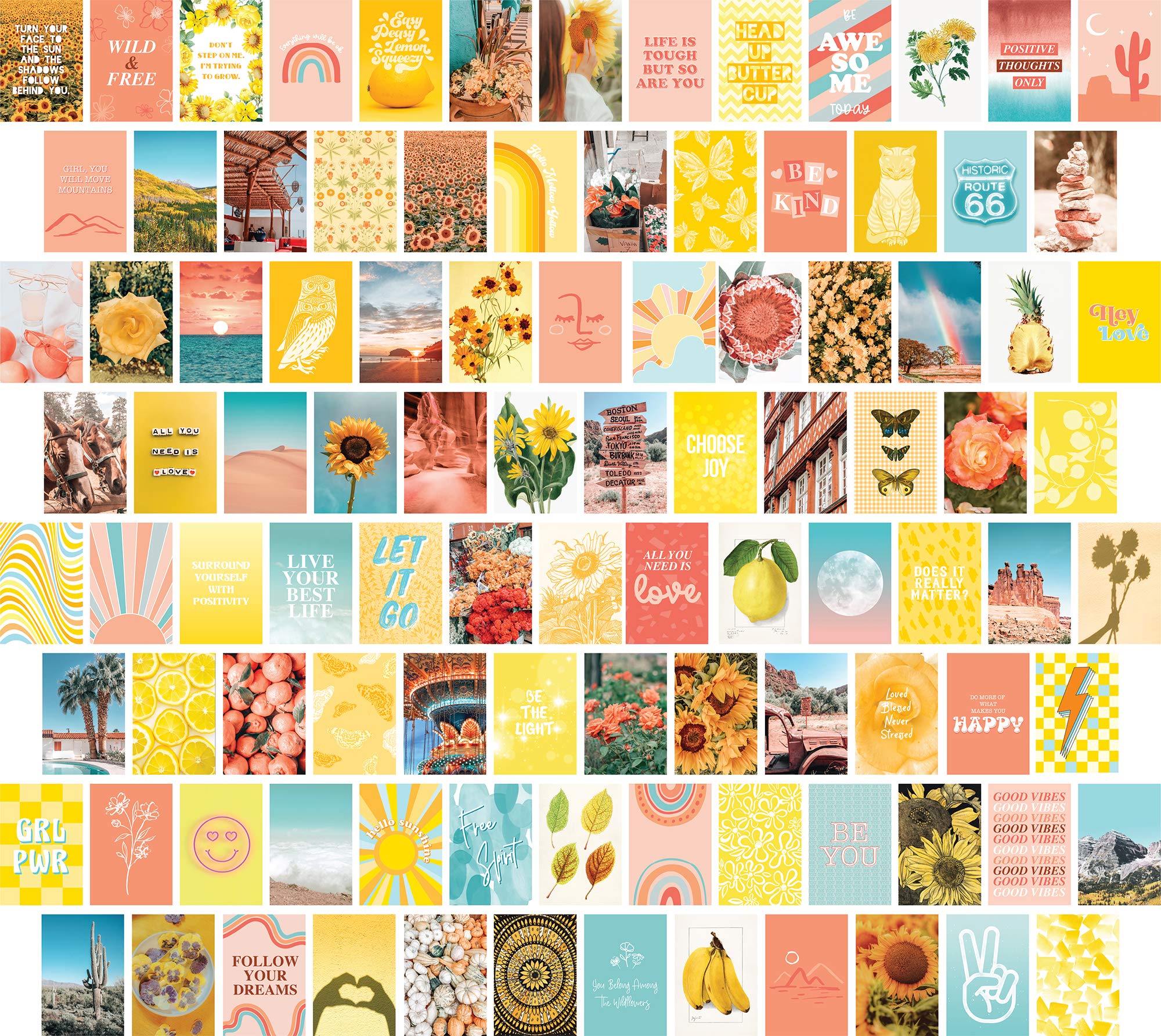 Buy Artivo Yellow Peach Wall Collage Kit, 100 4x6 Cards, Aesthetic