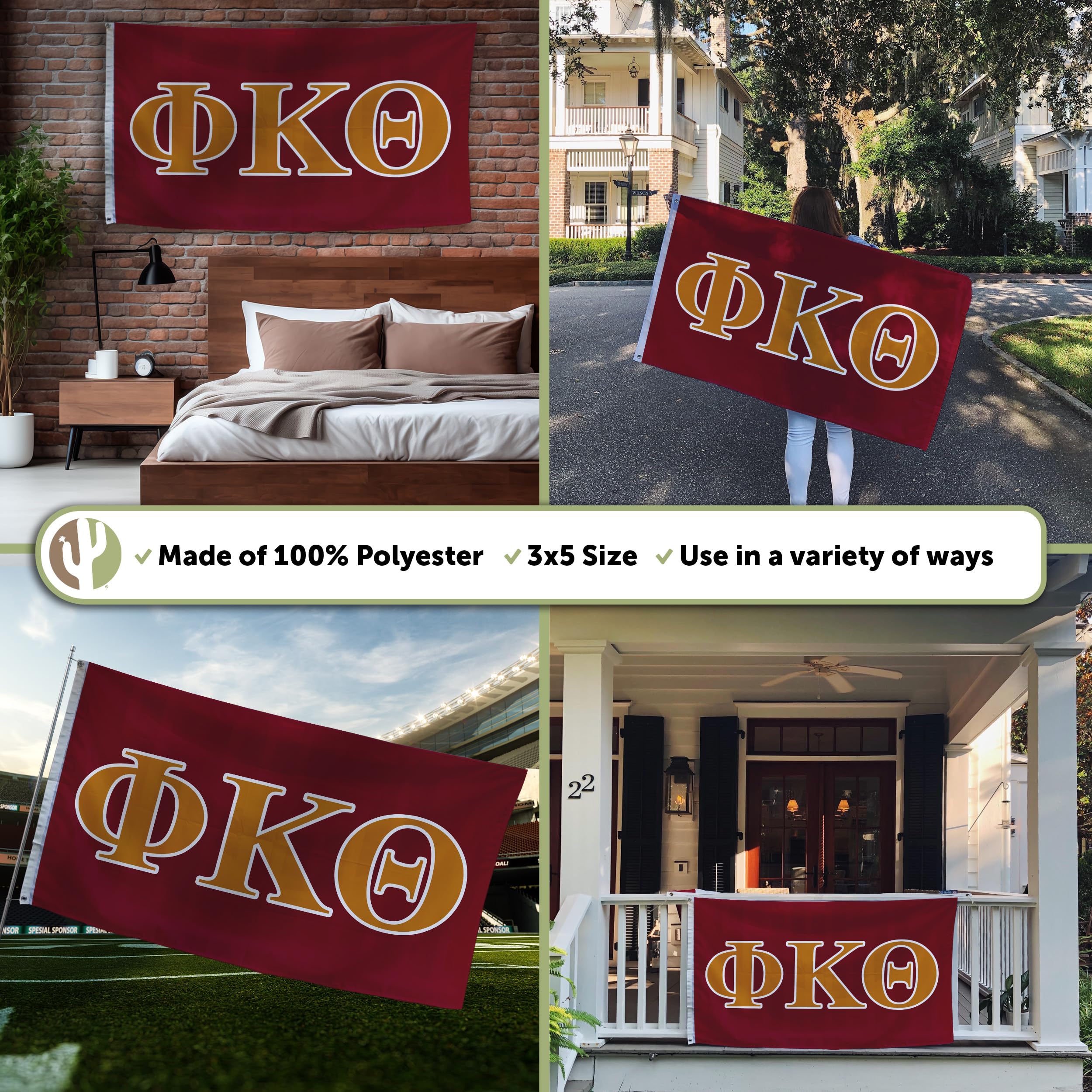 Phi Kappa Tau Bruderschafts-Flagge – 3x5 Fuß Großes Banner Mit Wüsten-Kaktus-Design, Offiziell Lizenziert