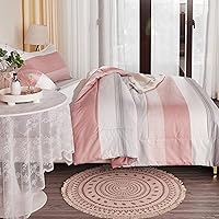 Vista 3 de Litanika Juego de edredón rosa tamaño King, juego de edredón ligero de 3 piezas, color blanco rubor
