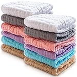 Cute Castle 12 Pack Muslin Baby Washcloths - Large 12\'\' by 12\'\' - Ultra Soft 100% Cotton - Super Absorbent Burp Cloths for Unisex, Boy, Girl -Multicolor