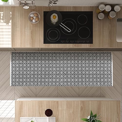 Miniatura 4 de Alfombra de área de 2 x 6 pies, color negro, algodón, diamante, para sala de estar, dormitorio, lavable, antideslizante, alfombra de pasillo para