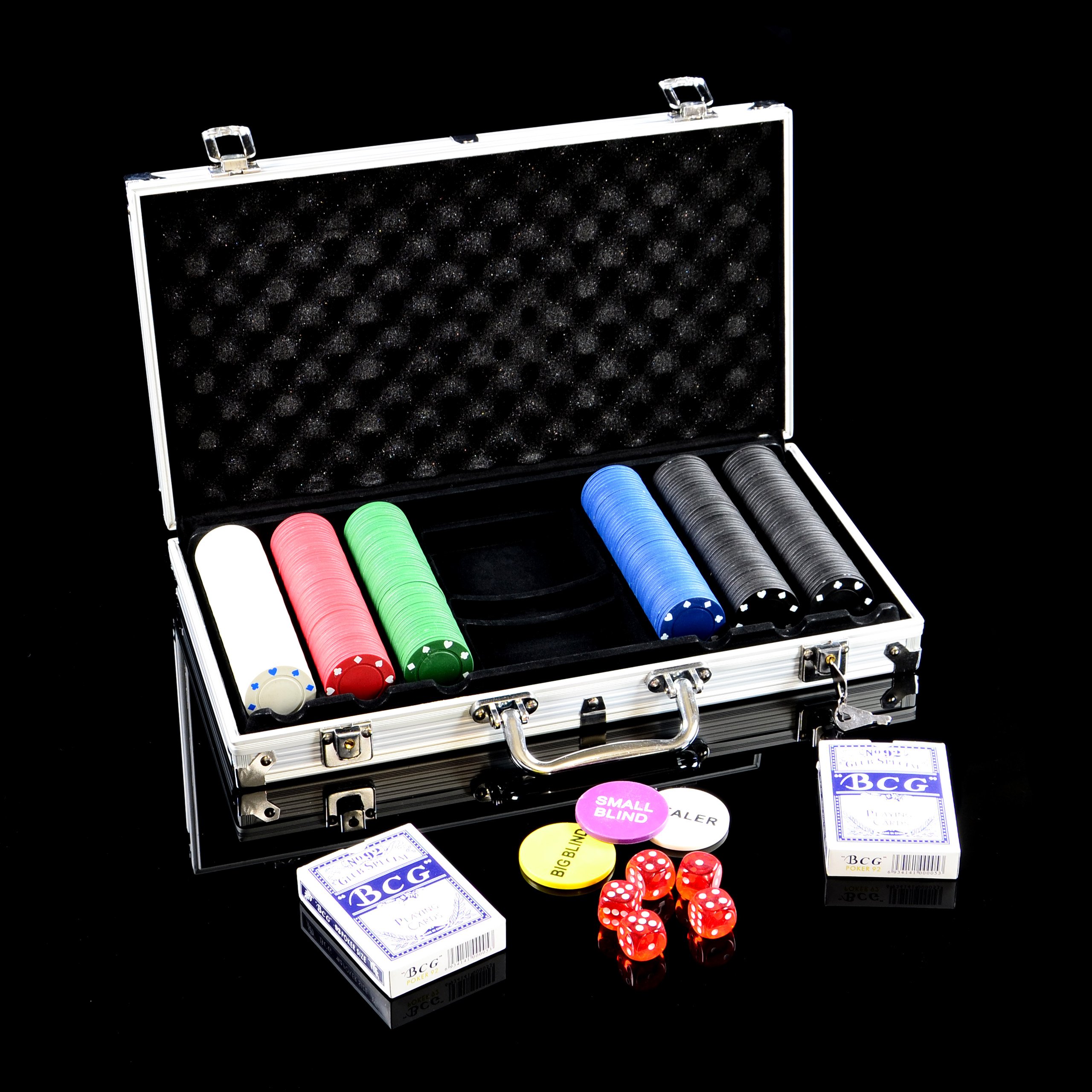 SONLEX Pokerkoffer mit 300 500 Pokerchips abschließbar Pokerkarten Zubehör Deluxe Pokerset Casino Aluminium Chipsanzahl wählbar (300 Chips)