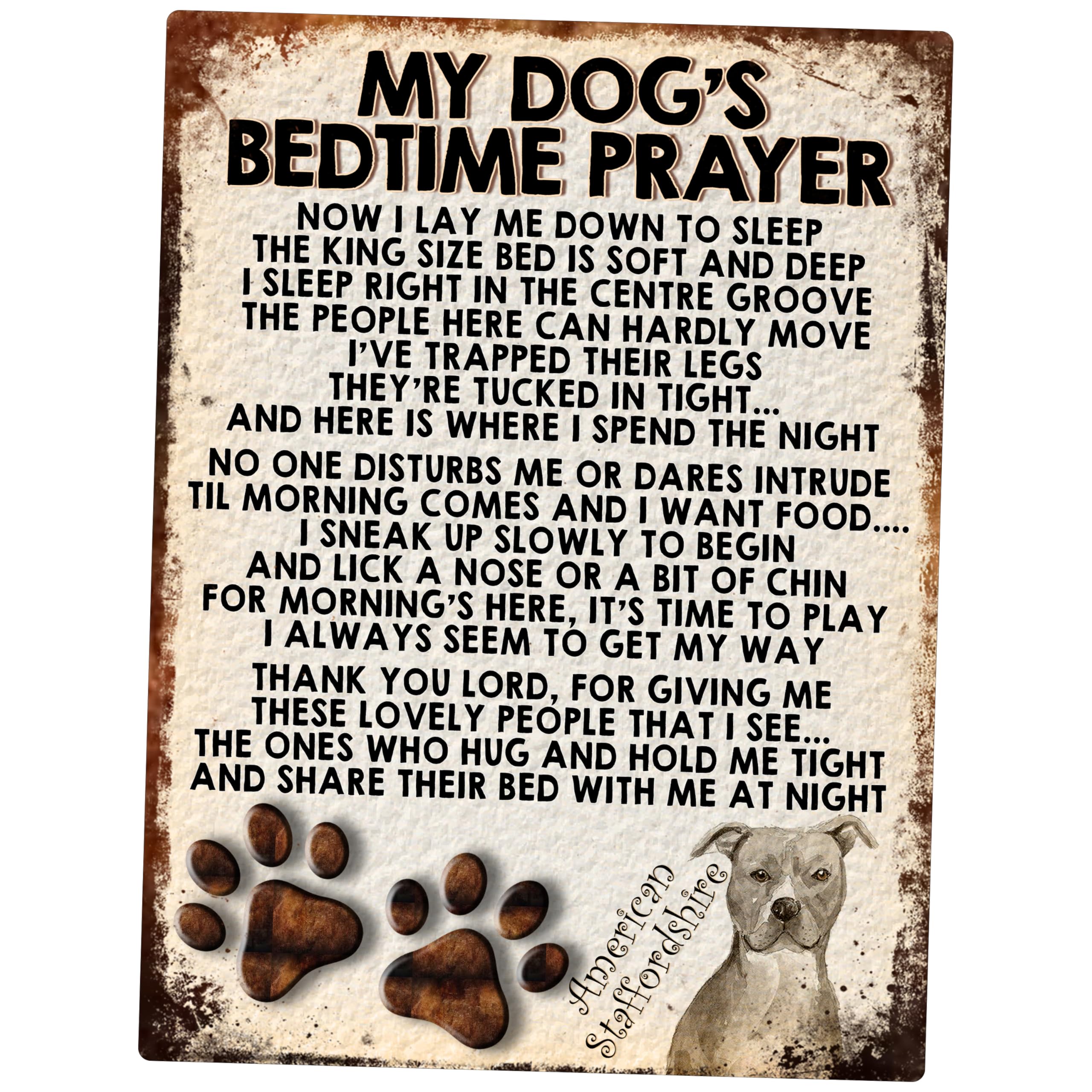 Shawprint Limited American Staffordshire My Dog's Bedtime Prayer Retro Style Metal Tin Sign/Plaque (American Staffordshire)