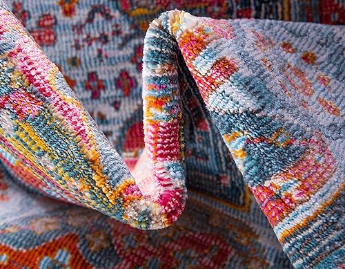 Miniatura 13 de Unique Loom Baracoa Collection - Alfombra malecón (5 pies 5 pulgadas, redonda, azul claronaranja)