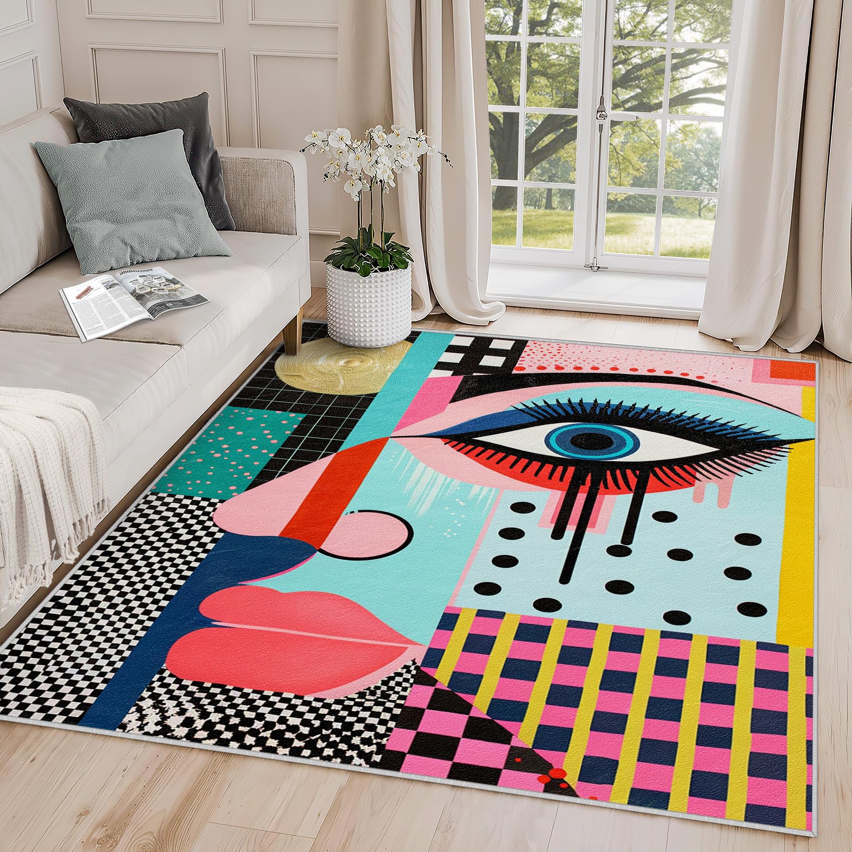 Yoozitrees Abstract Rugs for Living Room 8x10 - Abstract Rug, 5x7 Rug, Geometric Multicolor Pop Art Area Rug, Colorful Funky Artistic Carpet, Washable
