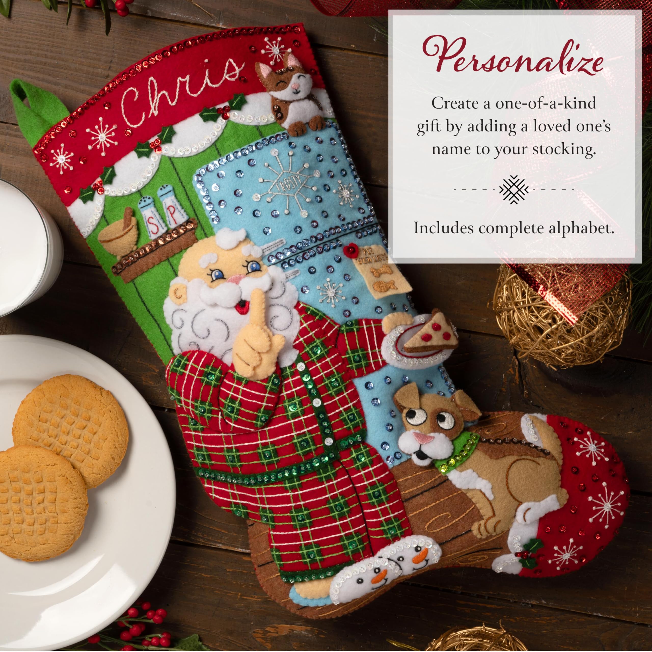Bucilla Felt Stocking Applique Kit 18" Long-Santa's Midnight Snack - 5A002YG7-1GZ9Z