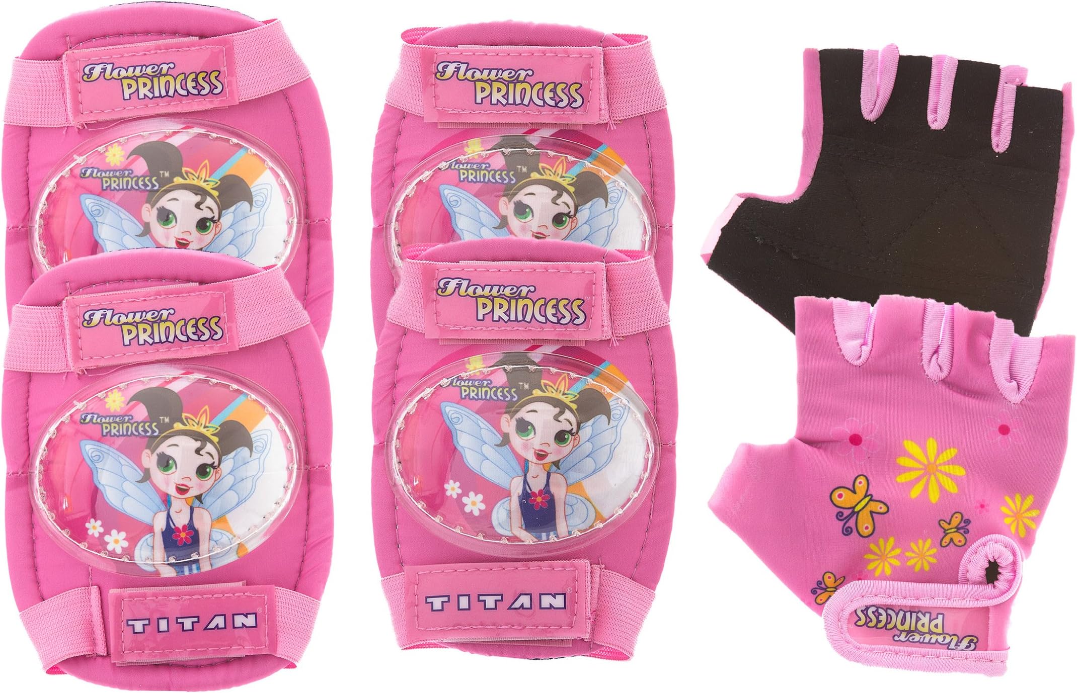 TITAN Flower Princess Multi-Sport Protective Pink Pad Set, Elbow Knee and Wrist Guards, Small-Medium