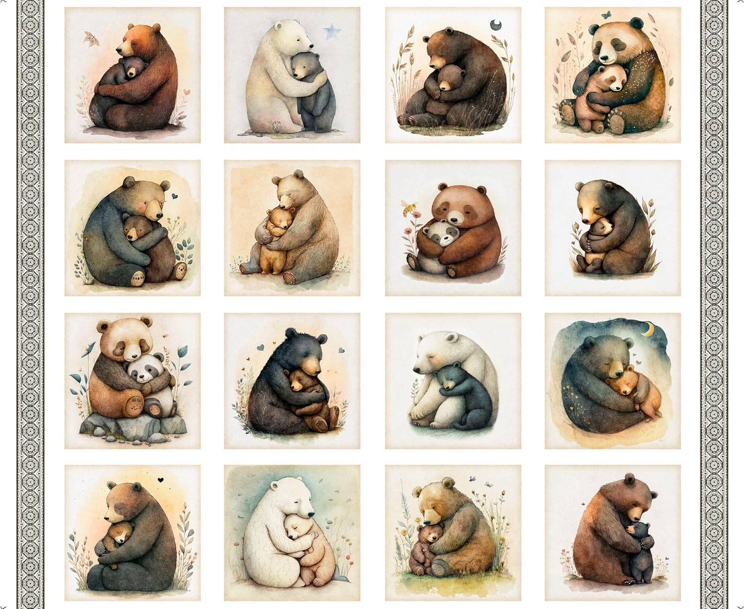 Quilting Treasures Bear Hugs 36.5 Bear Picture Patches Panel, Fabric by The Panel (White)